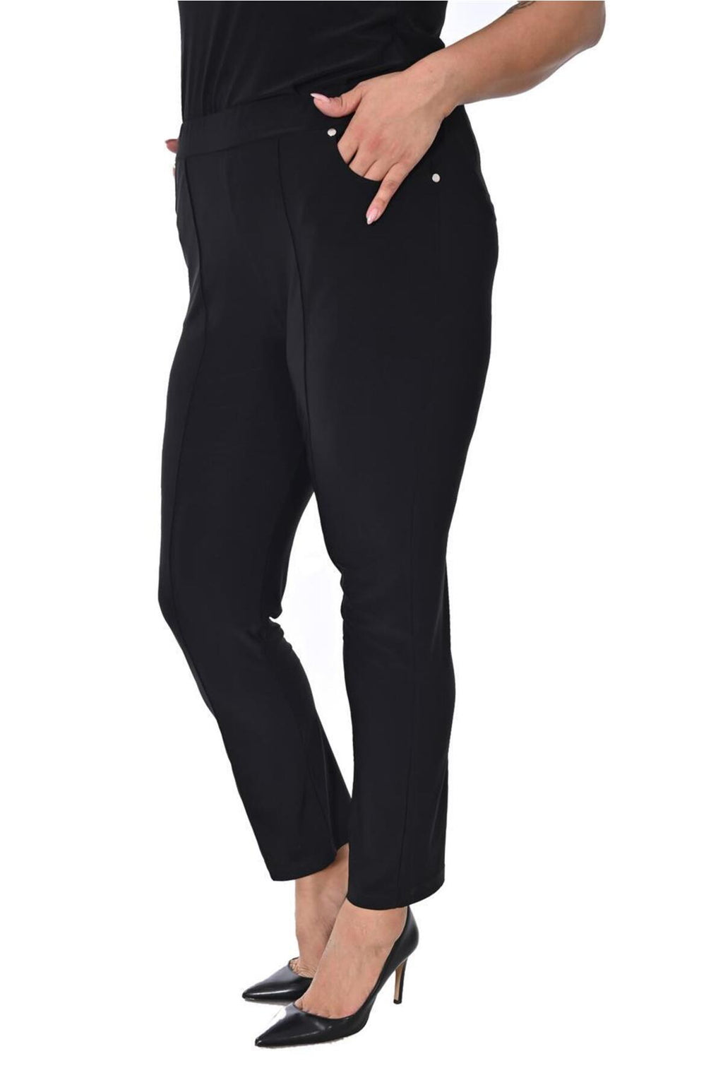 Plus Size Elastic-Waist Straight-Leg Trousers in Black – additional product view