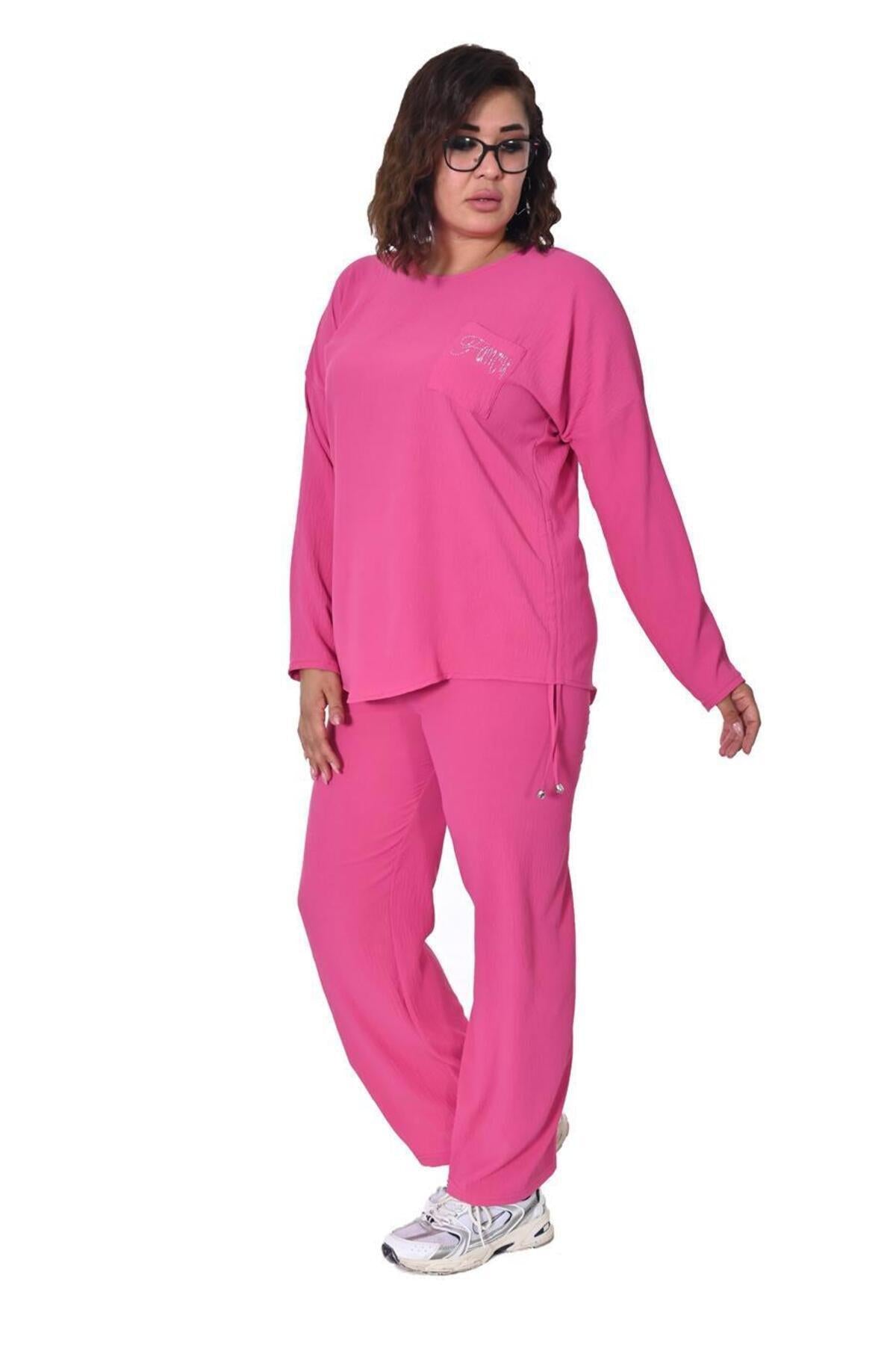 Plus Size Long-Sleeve Embellished Tracksuit in Pink – Lady Fancy wholesale size pack