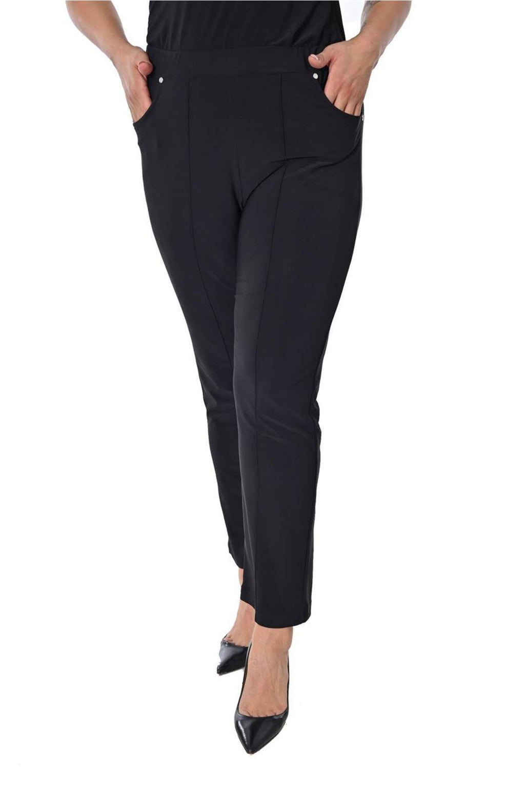Plus Size Elastic-Waist Straight-Leg Trousers in Black – additional product view