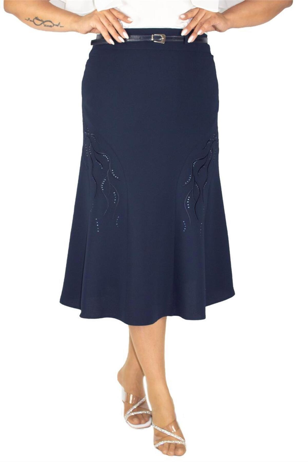 Plus Size Botanical Embroidered Flared Skirt in Navy – Lady Fancy wholesale size pack