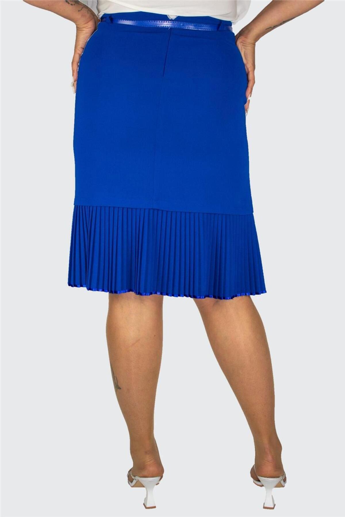 Plus Size Embellished Fine-Pleat Hem Skirt in Blue – additional product view