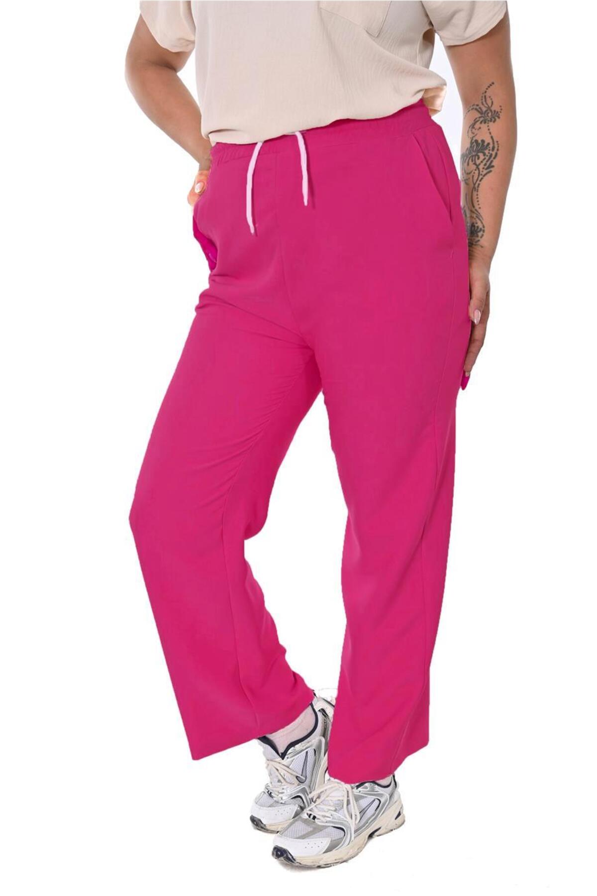 Plus Size Drawstring Wide-Leg Sweatpants in Pink – additional product view