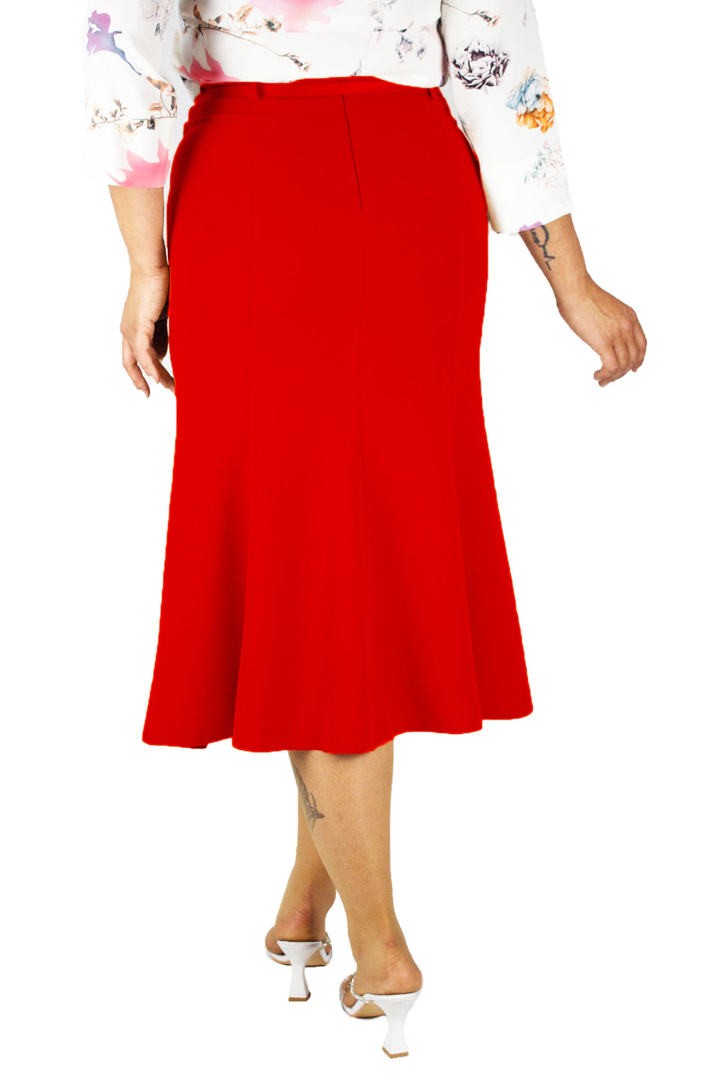 Plus Size Embroidered Fishtail Midi Skirt in Red – additional product view