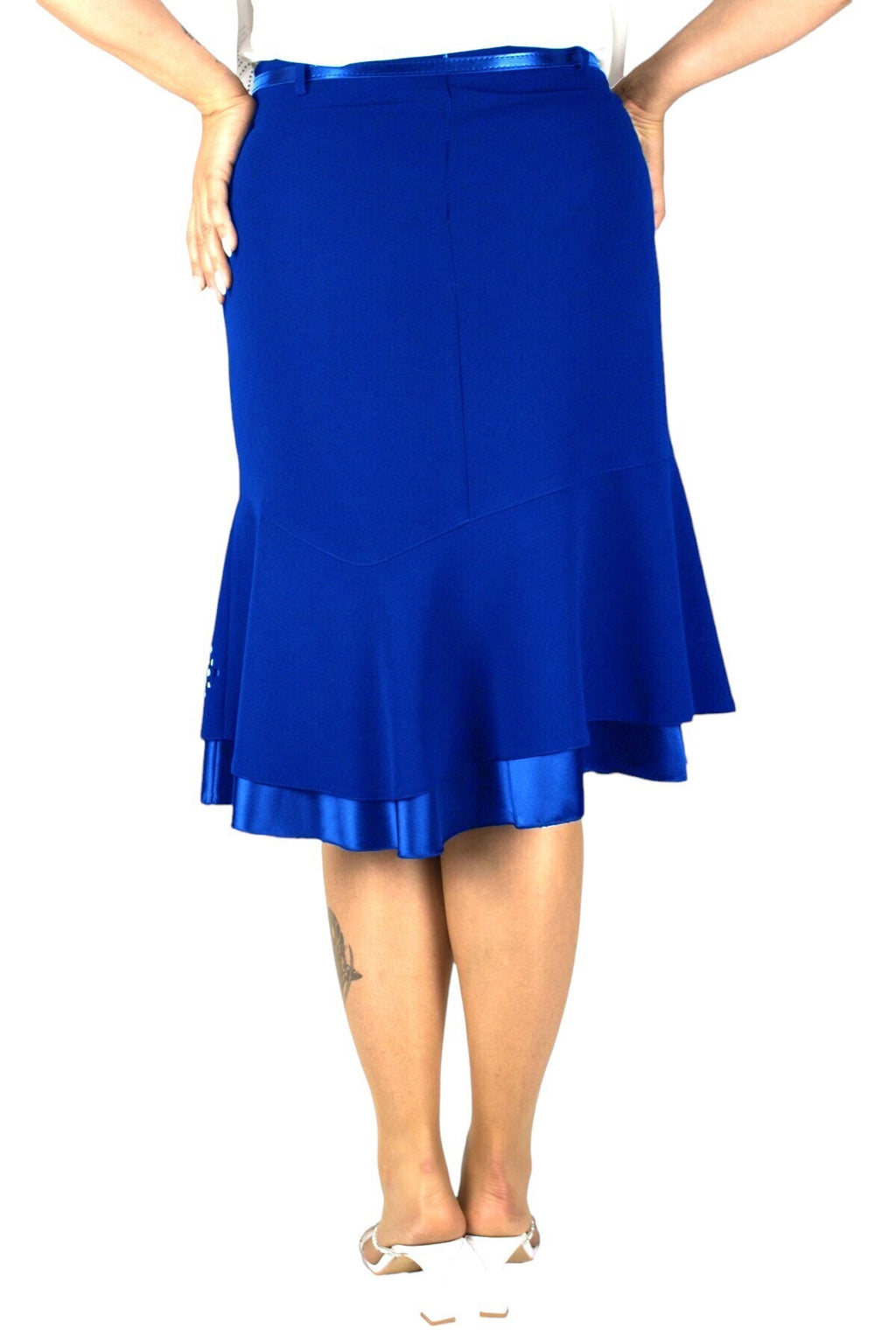Plus Size Embellished Satin-Flounce Skirt in Royal blue – additional product view