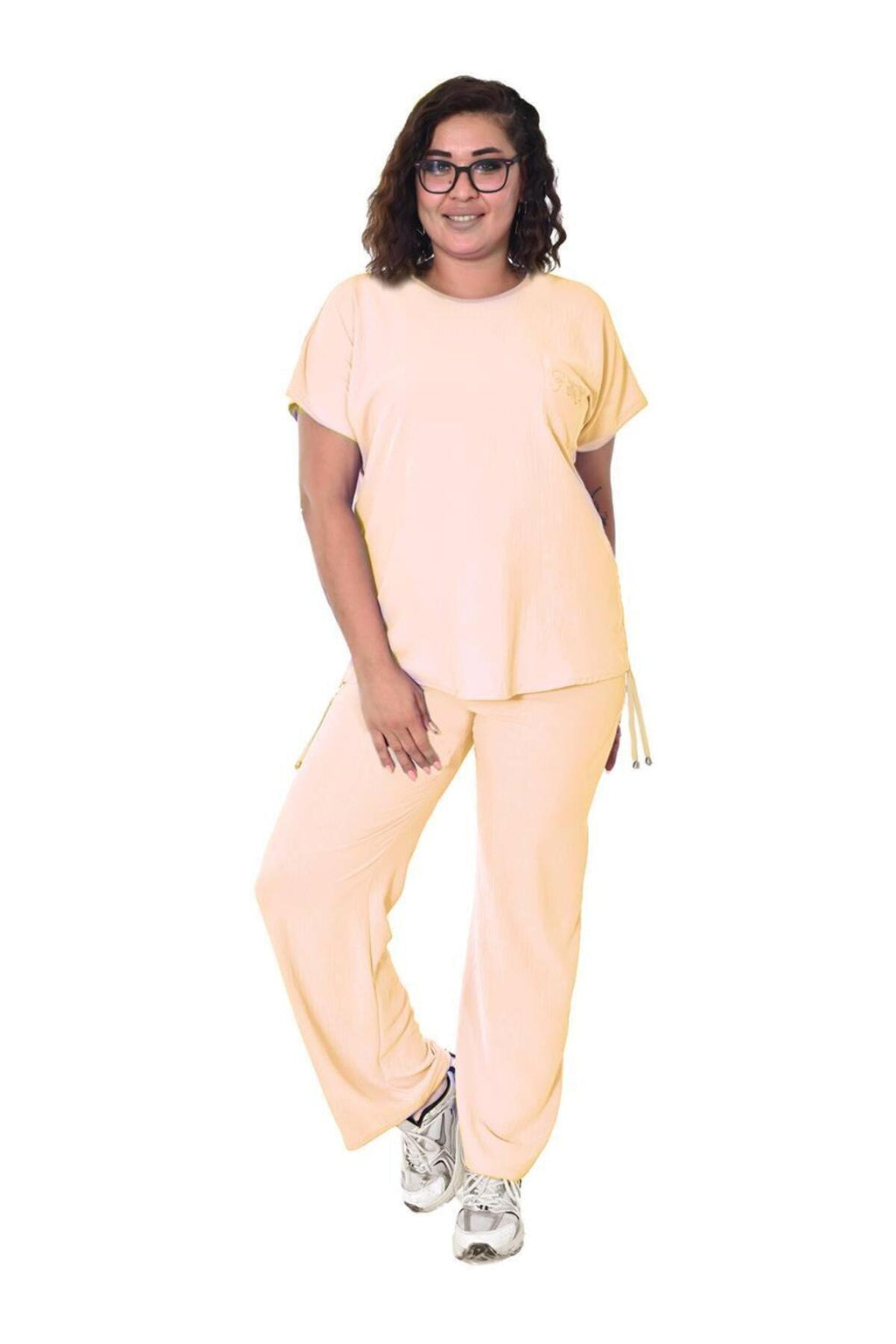Plus Size Short-Sleeve Embellished Tracksuit in Cream – Lady Fancy wholesale size pack
