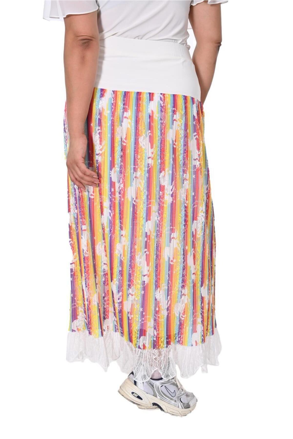 Plus Size Lace-Trim Printed Tulle Skirt in Multicolour with white details – additional product view