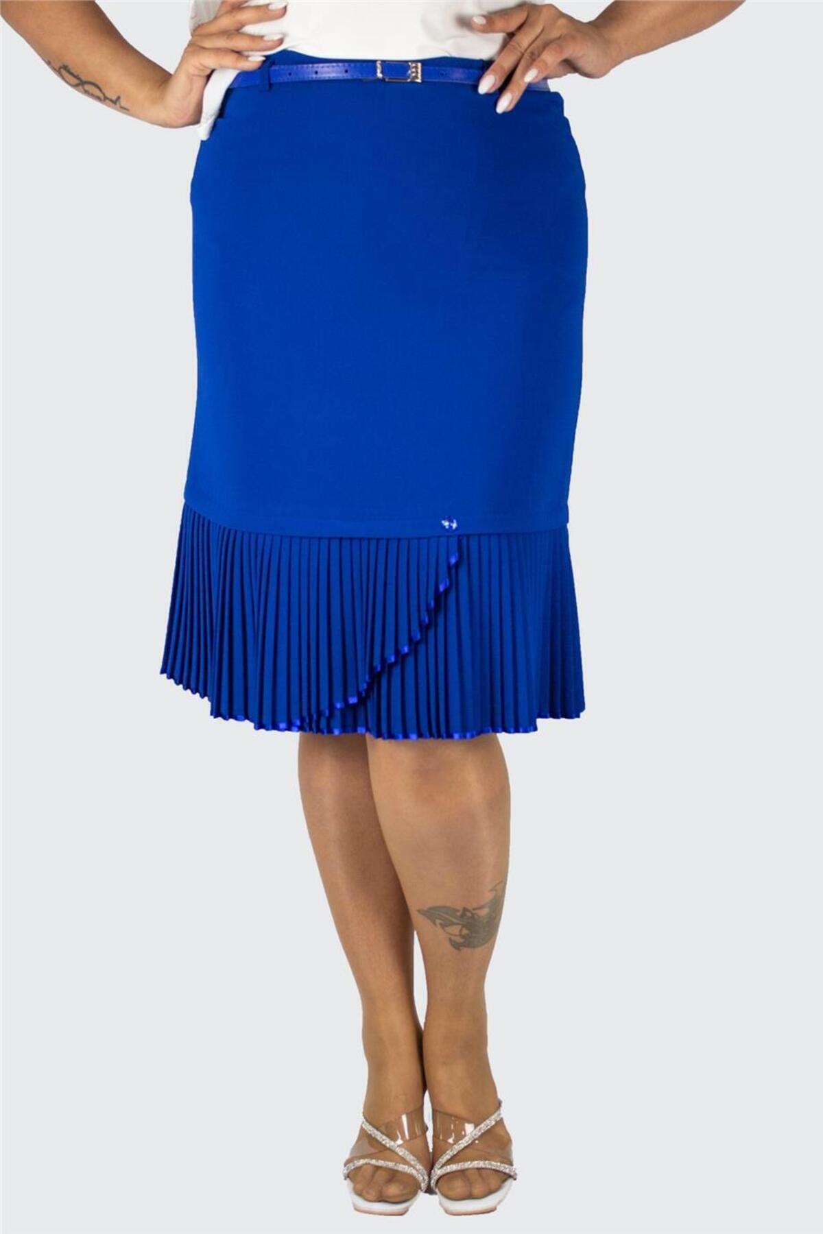 Plus Size Embellished Fine-Pleat Hem Skirt in Blue – Lady Fancy wholesale size pack