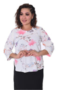Plus Size Floral Three-Quarter Sleeve Blouse in White with multicolour floral print – Lady Fancy wholesale size pack