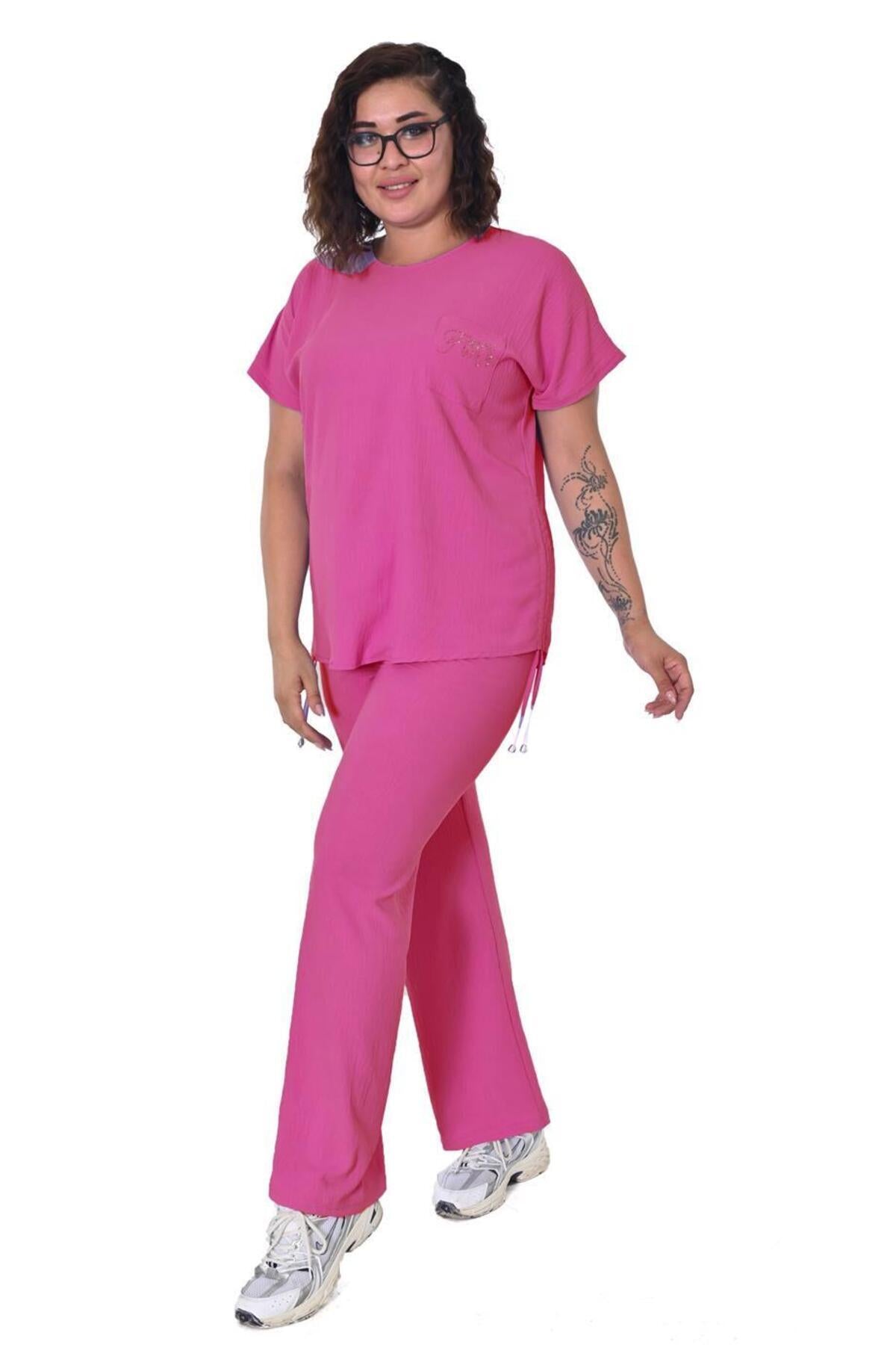 Plus Size Short-Sleeve Embellished Tracksuit in Pink – Lady Fancy wholesale size pack