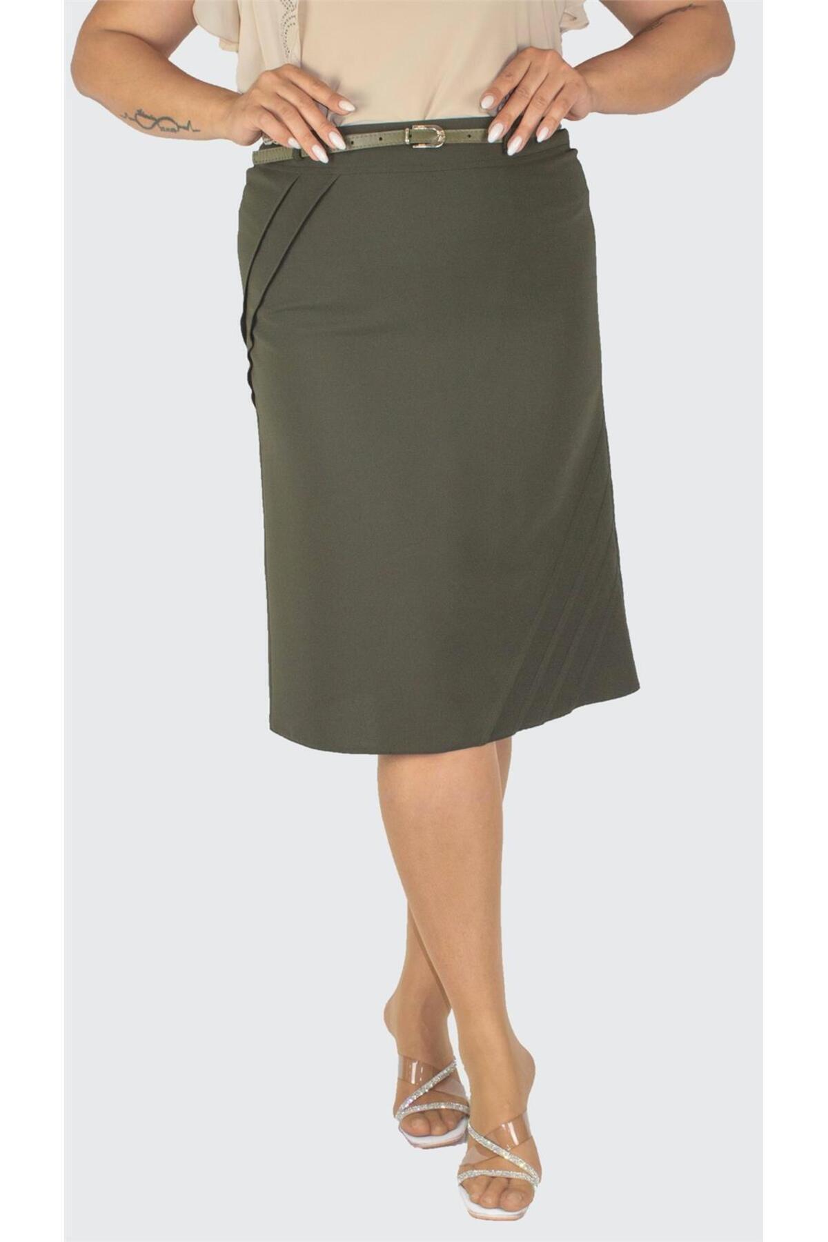 Plus Size Pintuck-Detail Straight Skirt in Khaki – Lady Fancy wholesale size pack