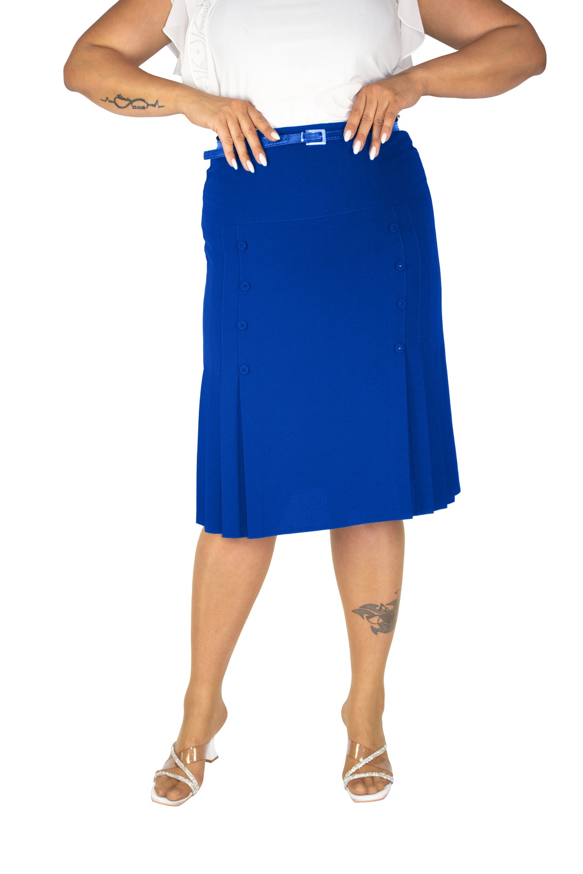 Plus Size Button-Detail Side-Pleat Skirt in Royal blue – Lady Fancy wholesale size pack