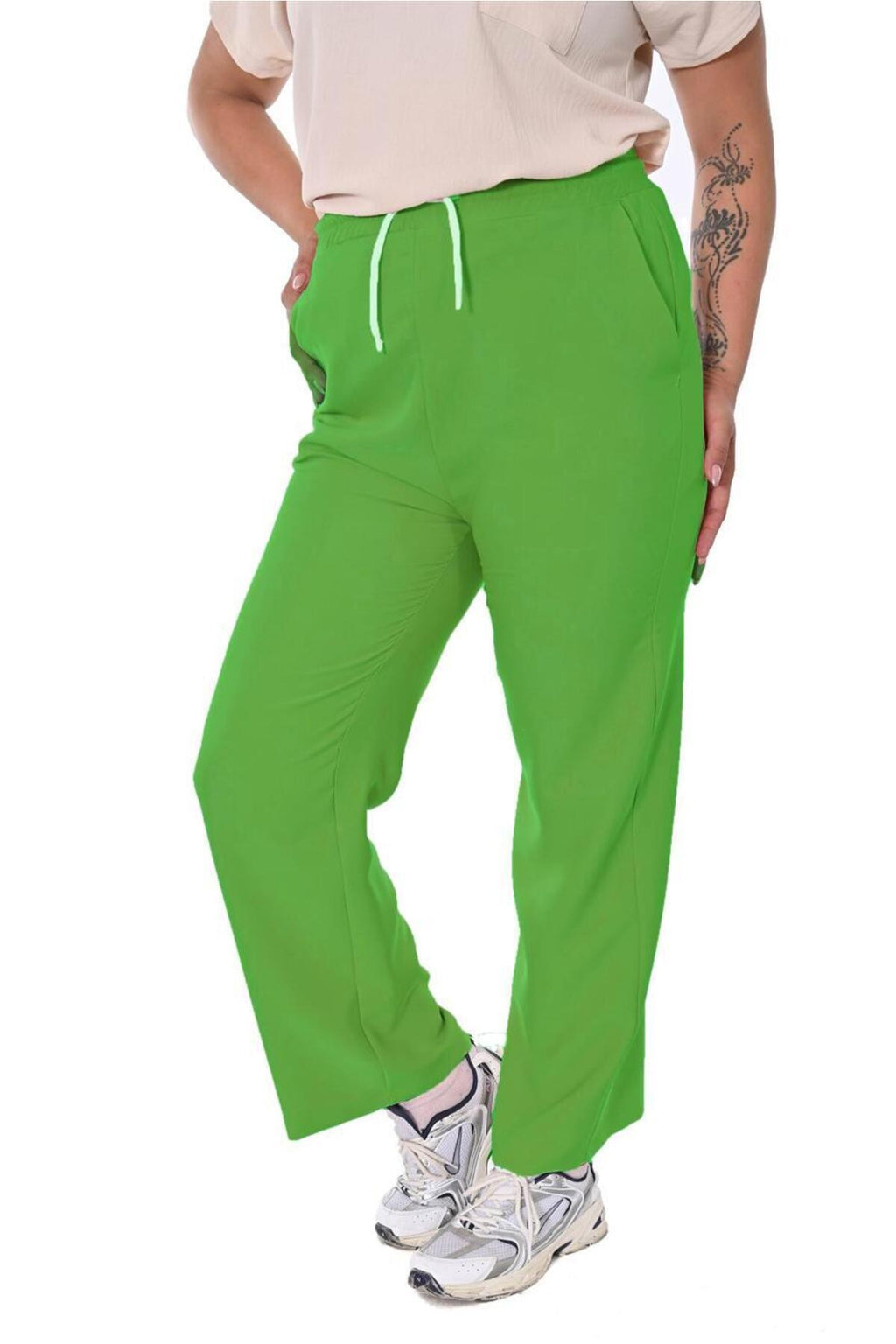 Plus Size Drawstring Wide-Leg Sweatpants in Green – additional product view