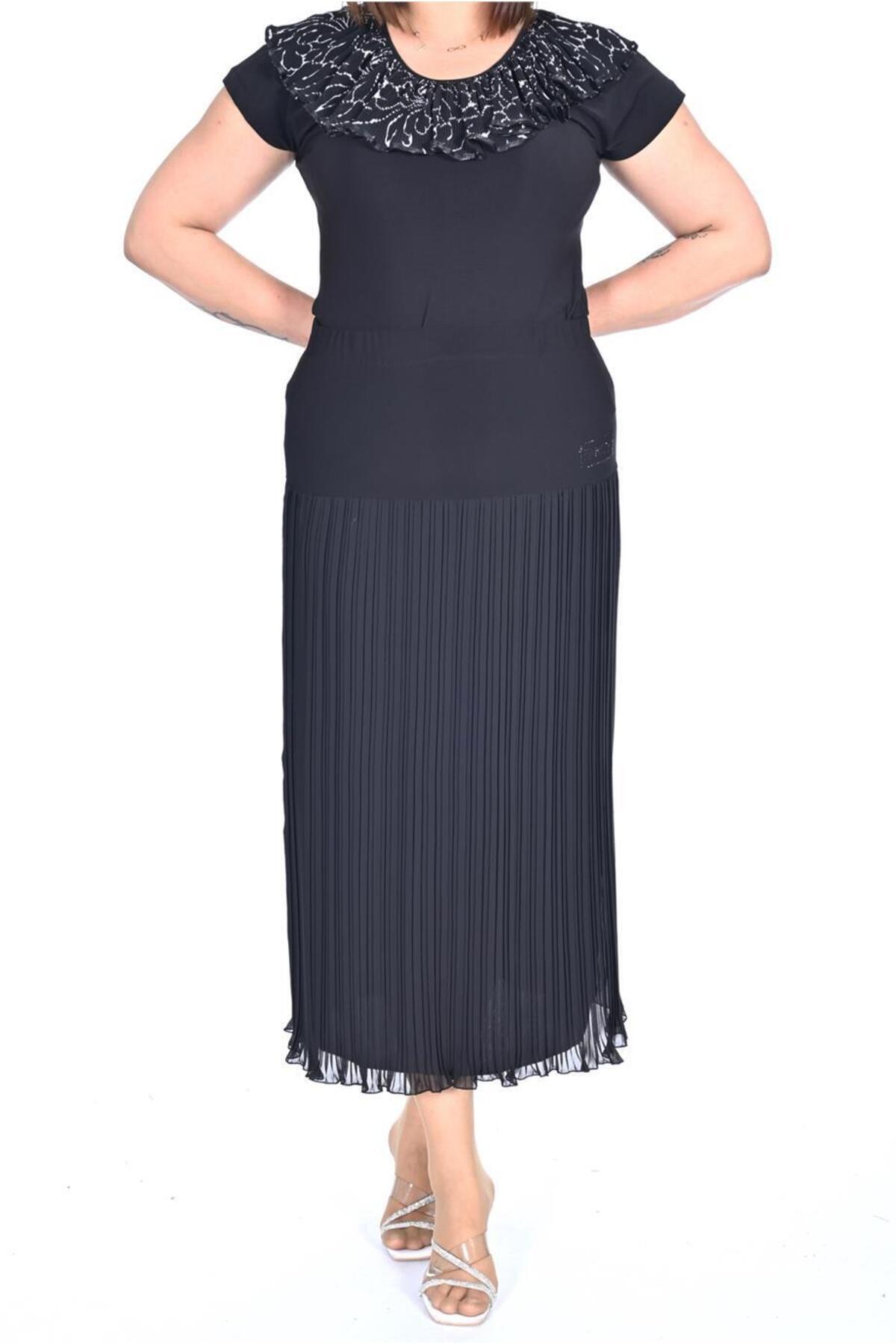 Plus Size Embellished Lettering Pleated Chiffon Skirt in Black – Lady Fancy wholesale size pack