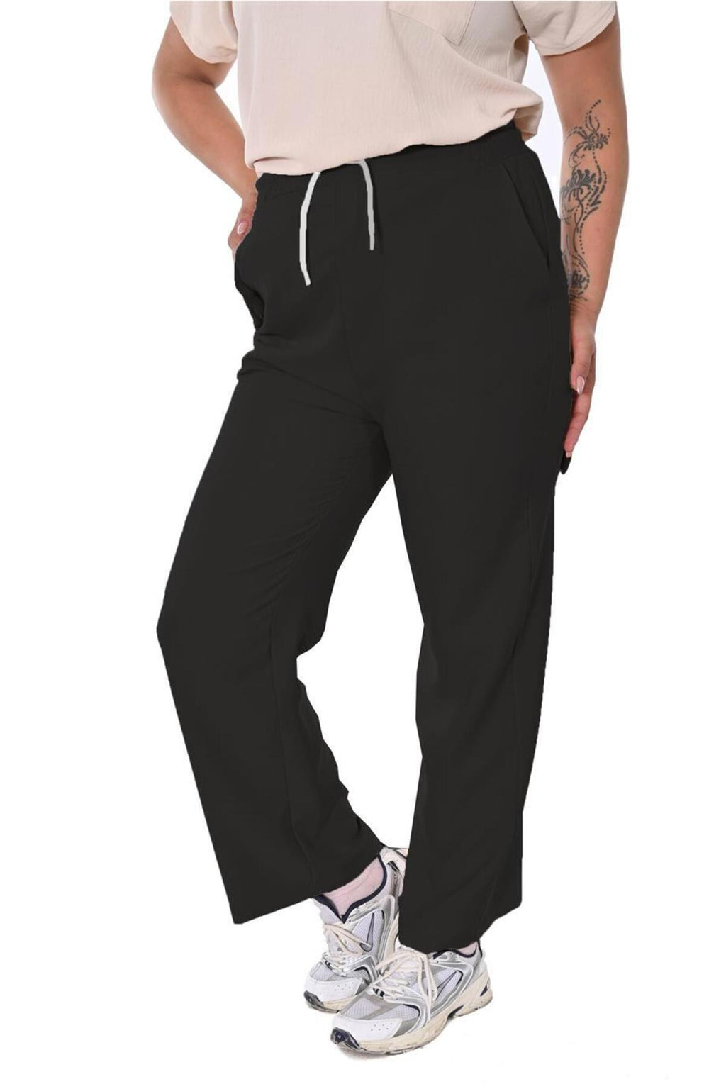 Plus Size Drawstring Wide-Leg Sweatpants in Black – additional product view