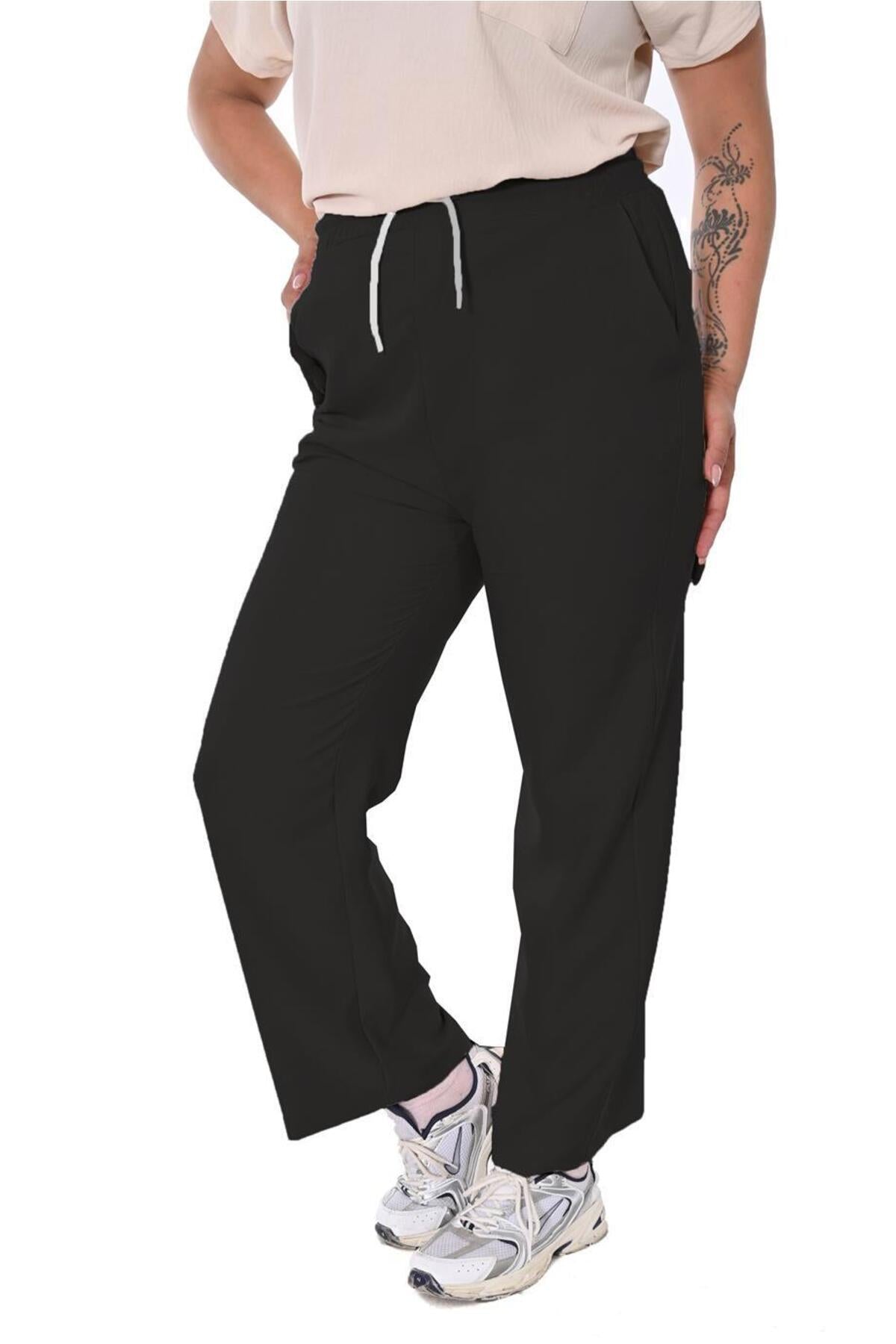 Plus Size Drawstring Wide-Leg Sweatpants in Black – additional product view
