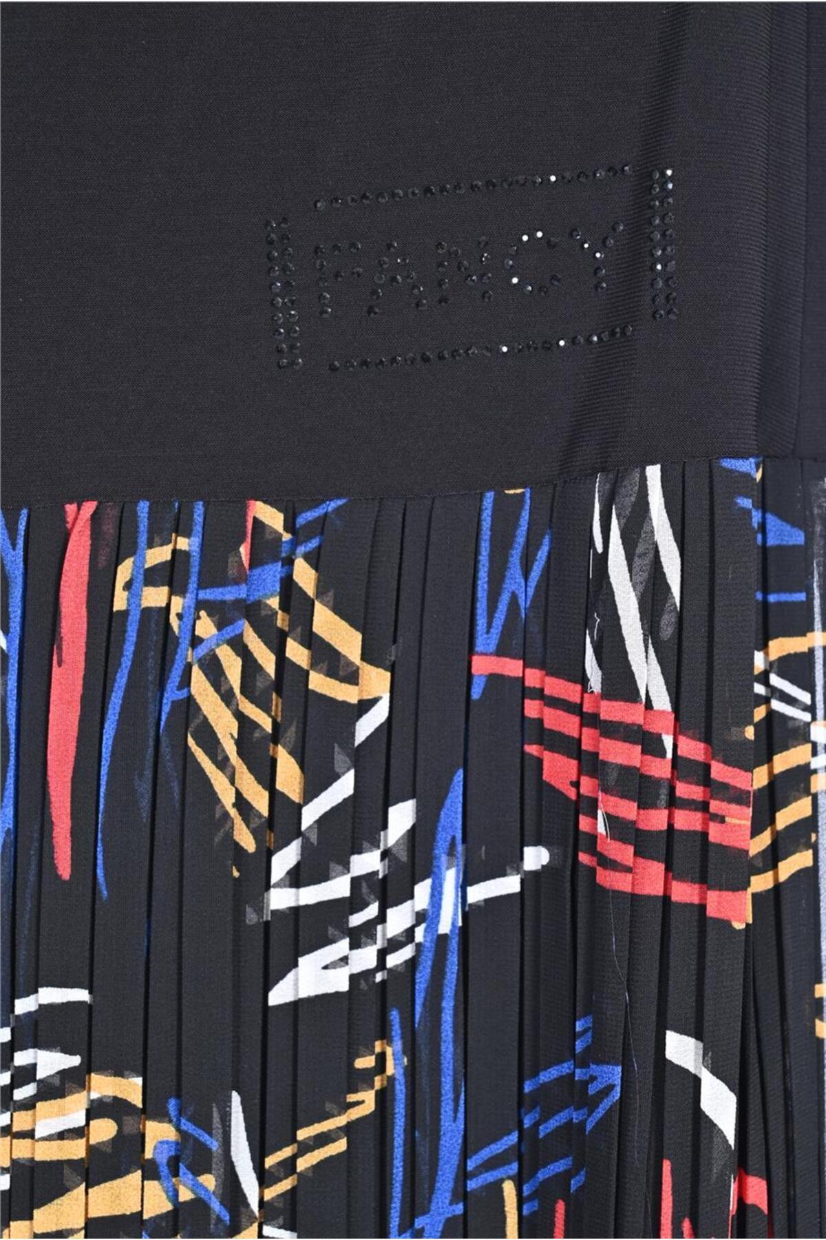Plus Size Abstract-Print Pleated Chiffon Skirt in Multicolour on a dark base – additional product view