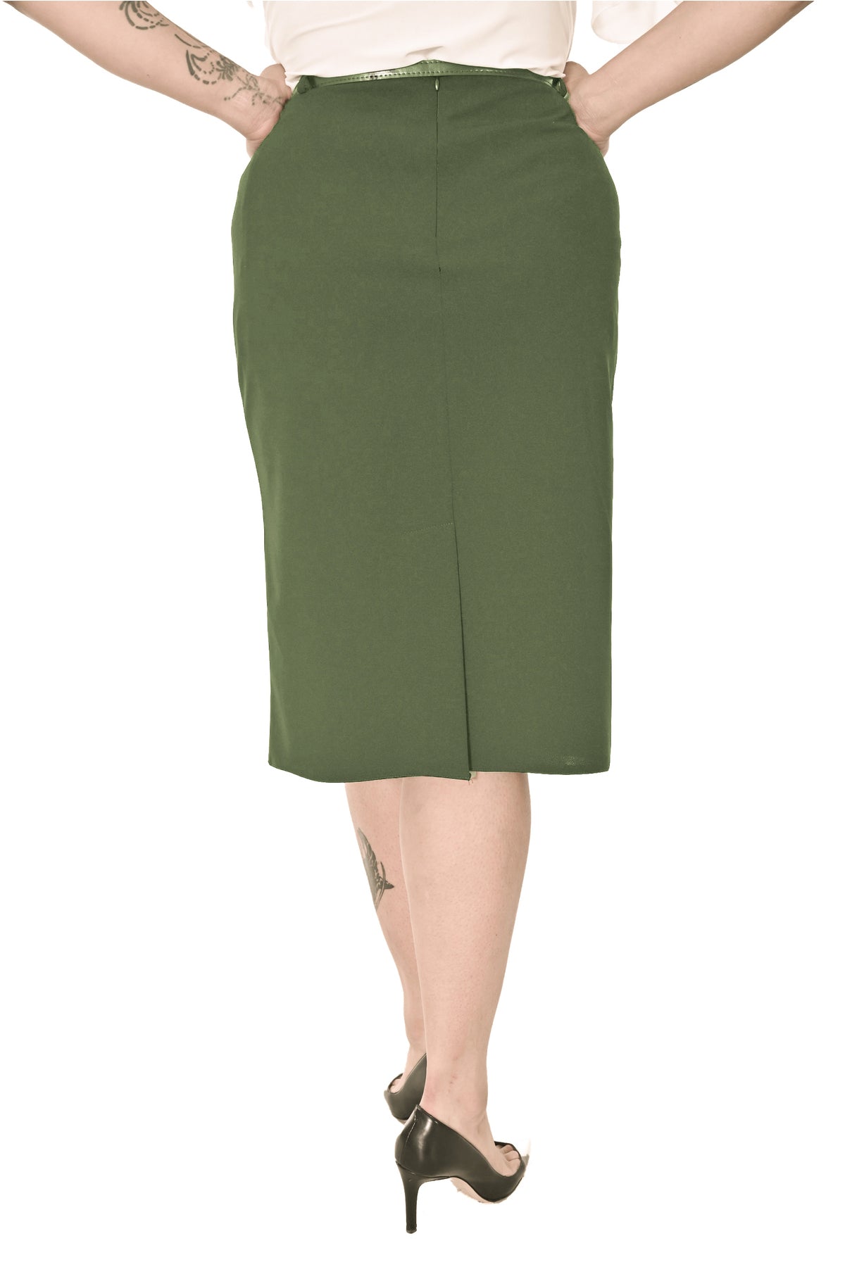 Plus Size Floral Embellished Pleat-Detail Skirt in Khaki – additional product view
