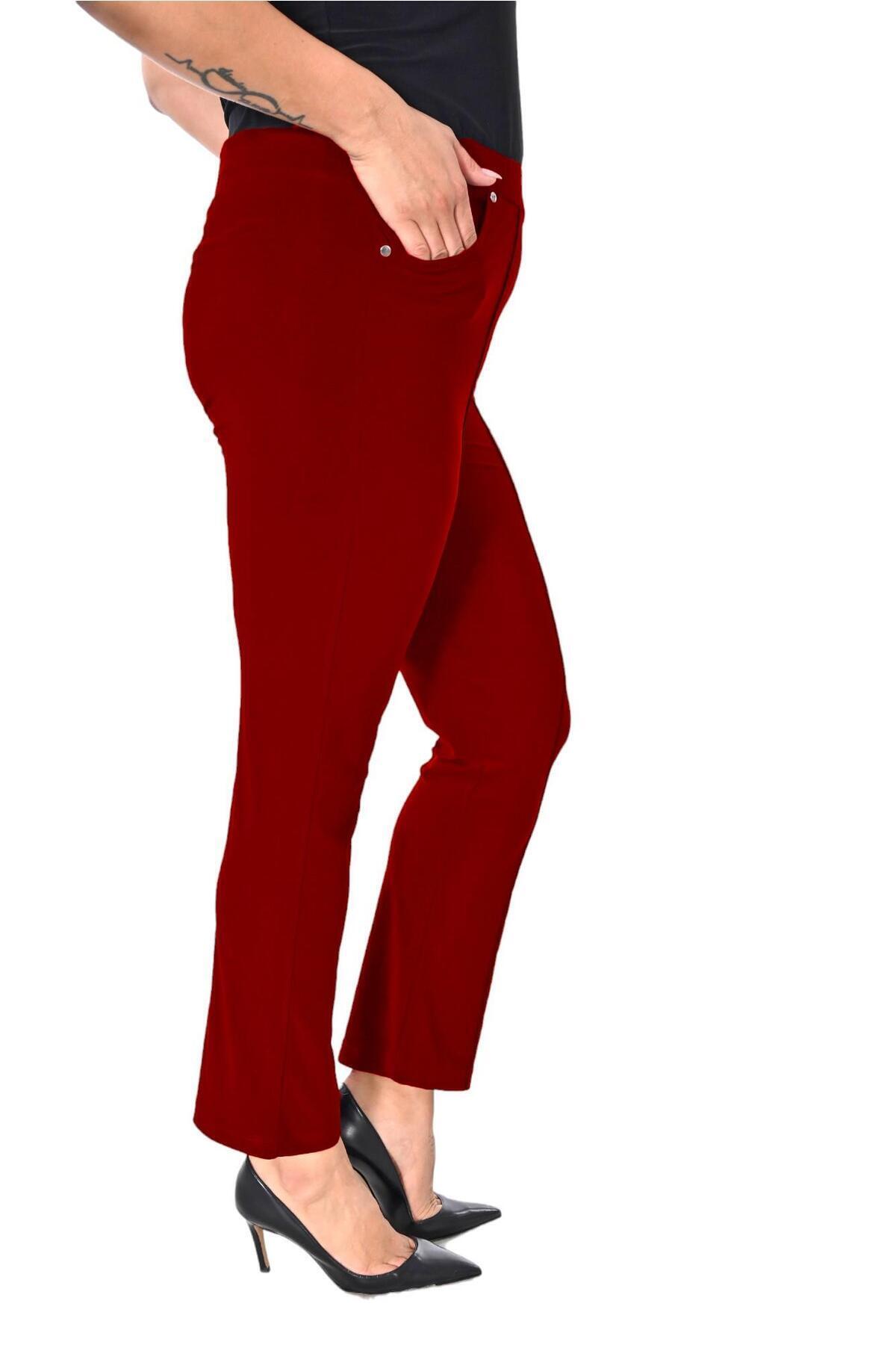 Plus Size Elastic-Waist Straight-Leg Trousers in Burgundy – Lady Fancy wholesale size pack