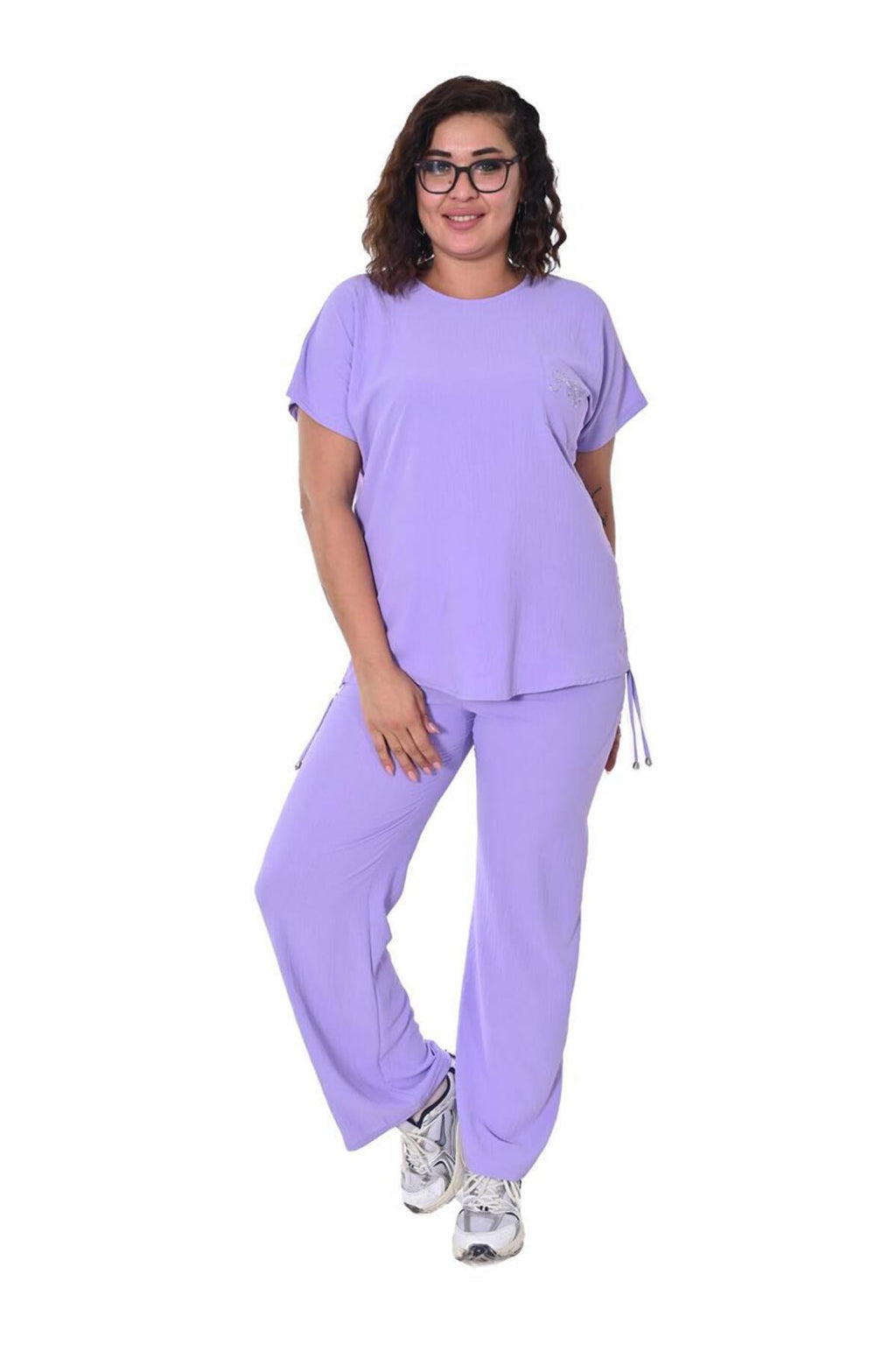 Plus Size Short-Sleeve Embellished Tracksuit in Lilac – additional product view