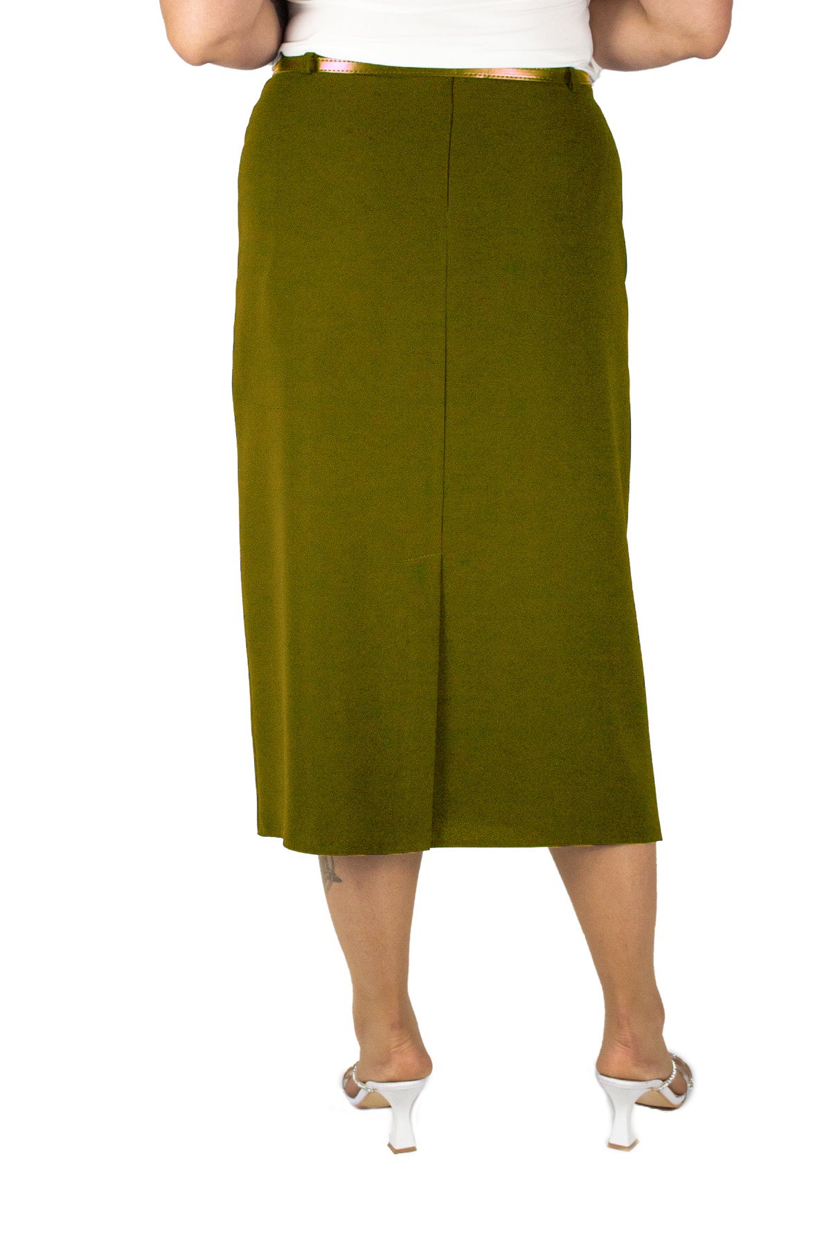 Plus Size Embellished Single-Pleat Midi Skirt in Khaki – additional product view
