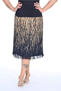 Plus Size Branch-Print Pleated Chiffon Skirt in Beige print over a dark base – Lady Fancy wholesale size pack