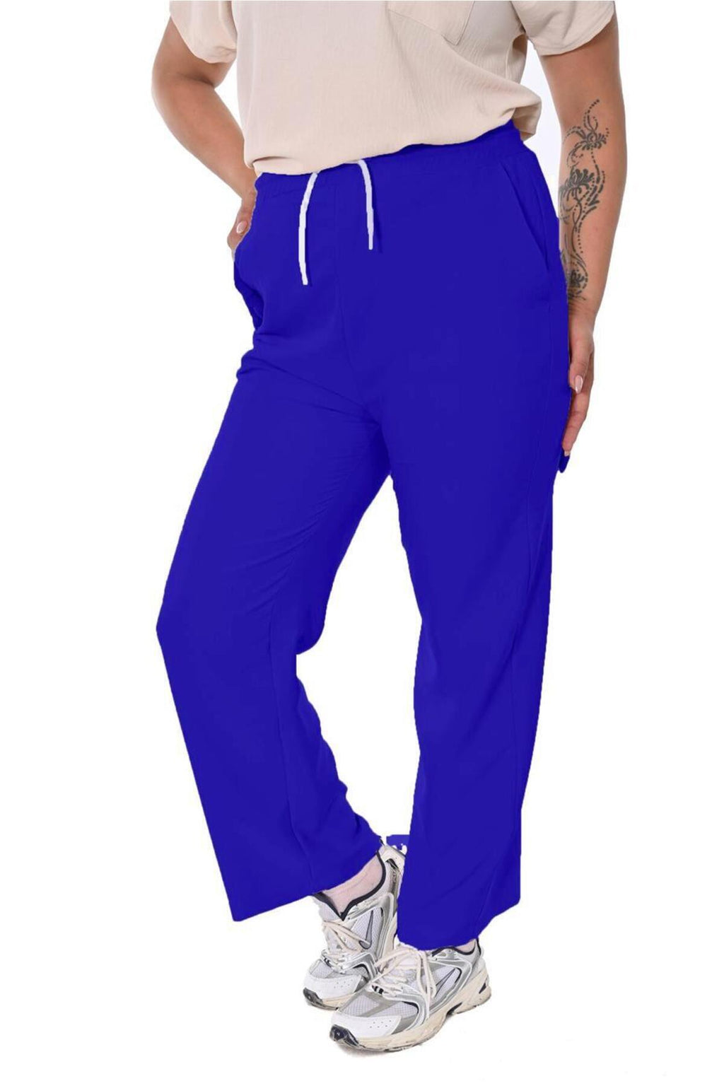Plus Size Drawstring Wide-Leg Sweatpants in Royal blue – additional product view