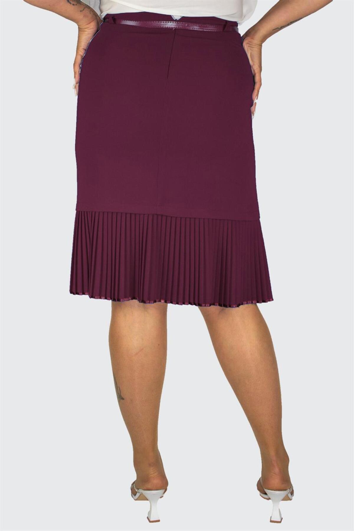 Plus Size Embellished Fine-Pleat Hem Skirt in Burgundy – additional product view