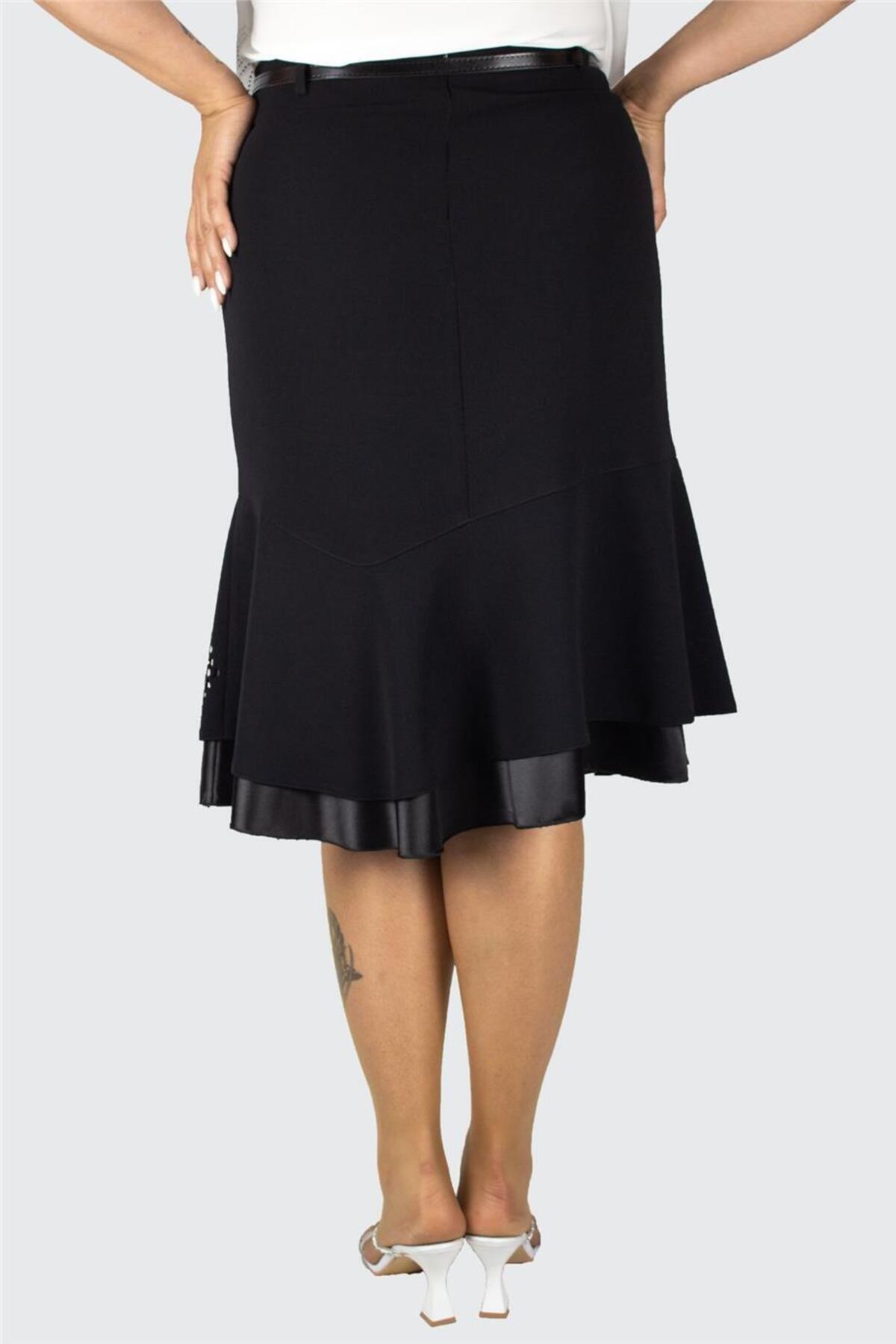 Plus Size Embellished Satin-Flounce Skirt in Black – additional product view