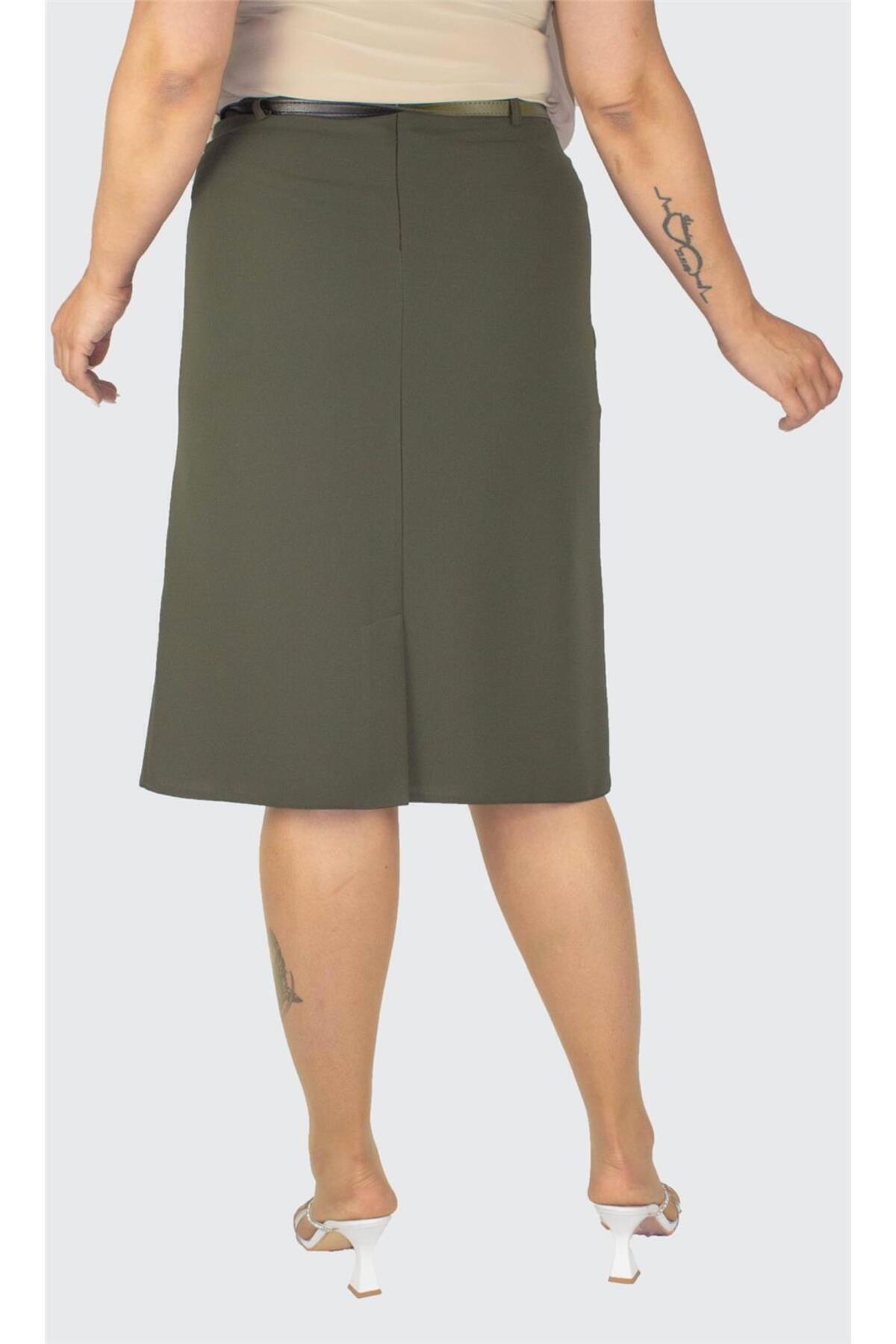 Plus Size Pintuck-Detail Straight Skirt in Khaki – additional product view