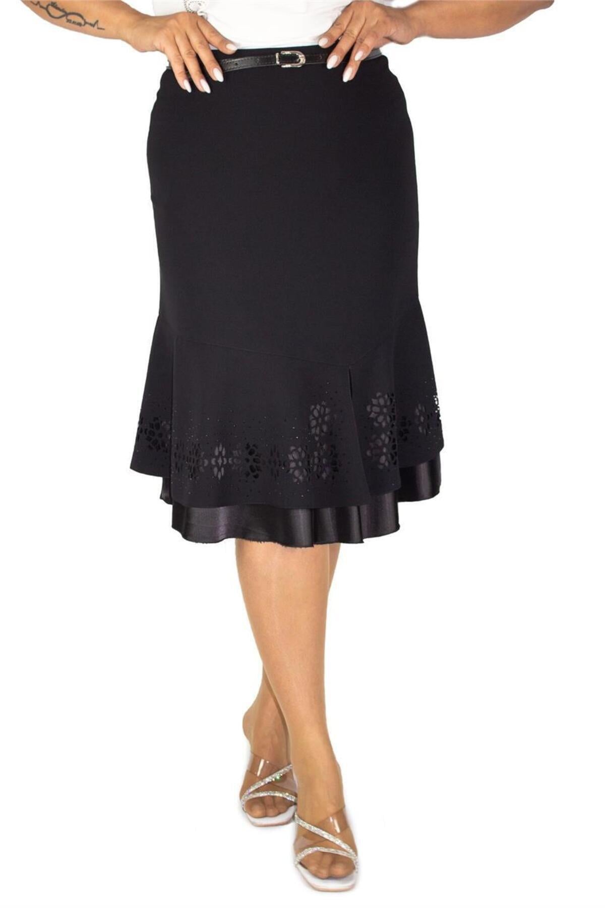 Plus Size Embellished Satin-Flounce Skirt in Black – Lady Fancy wholesale size pack