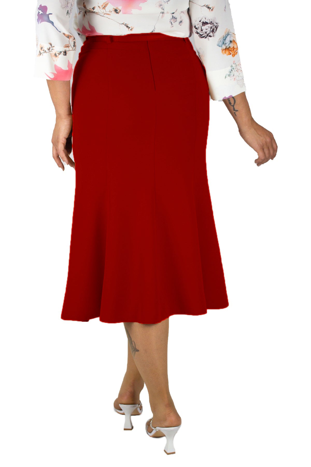 Plus Size Embroidered Fishtail Midi Skirt in Burgundy – additional product view