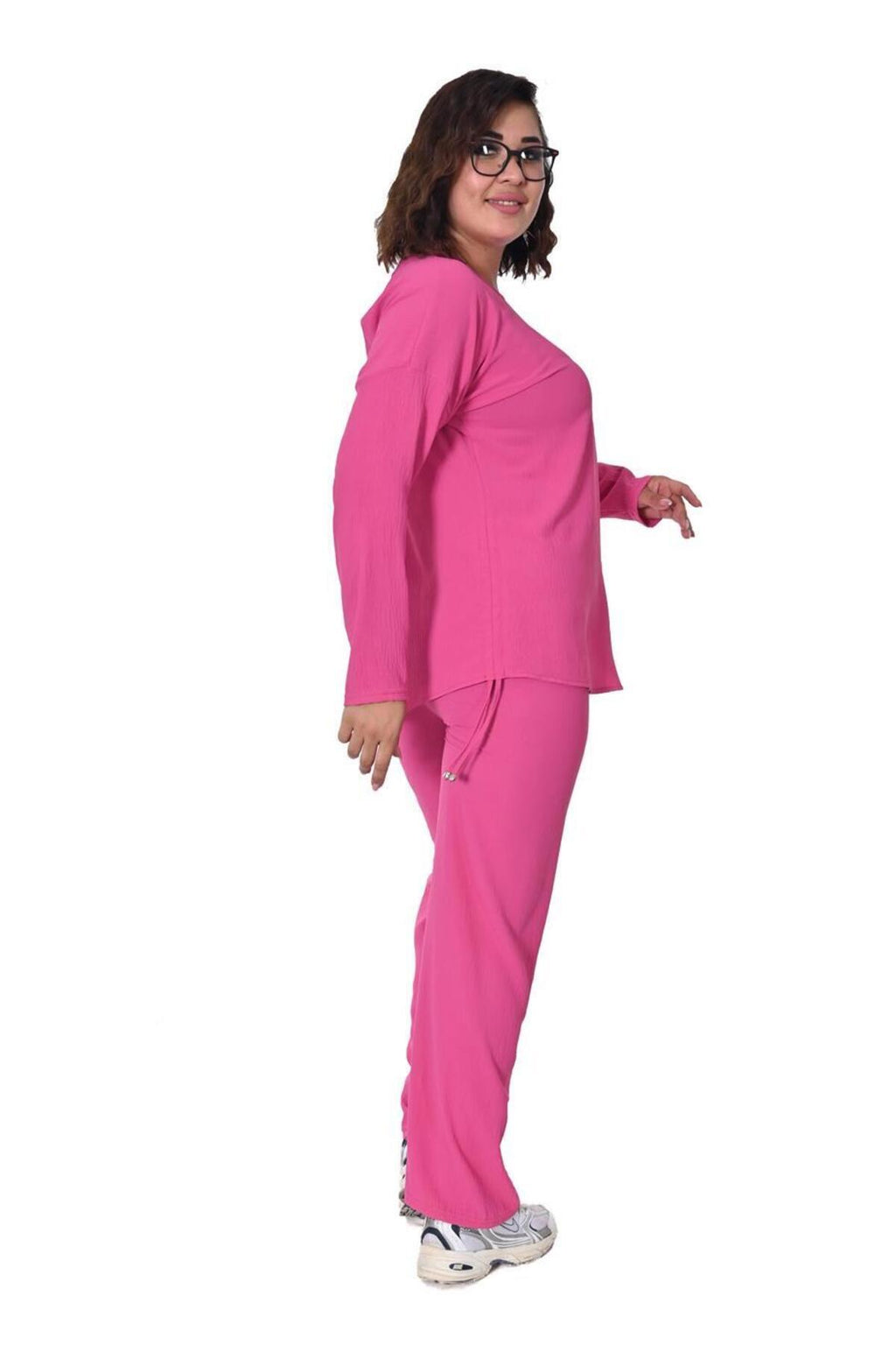 Plus Size Long-Sleeve Embellished Tracksuit in Pink – additional product view