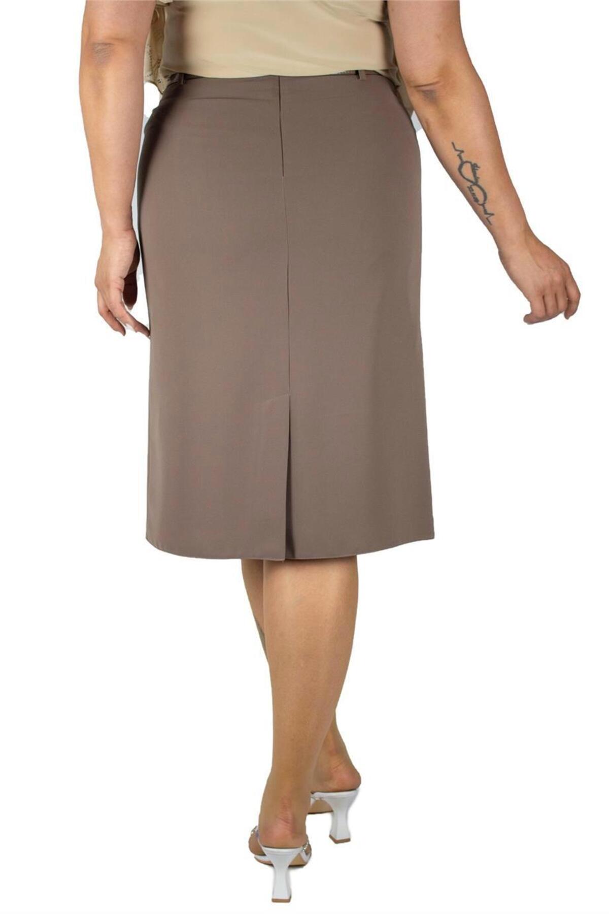 Plus Size Embroidered Triple-Pleat Skirt in Taupe / mink – additional product view