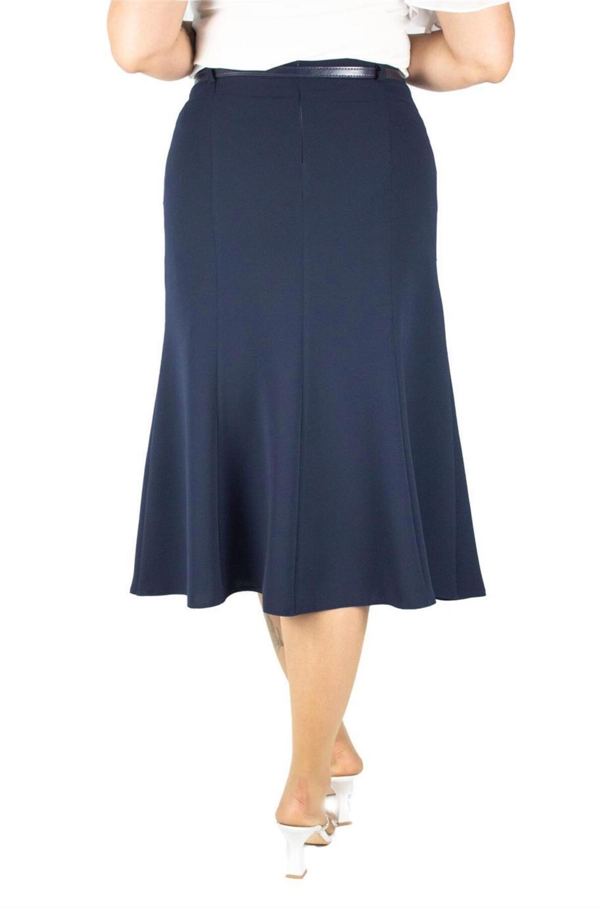 Plus Size Botanical Embroidered Flared Skirt in Navy – additional product view