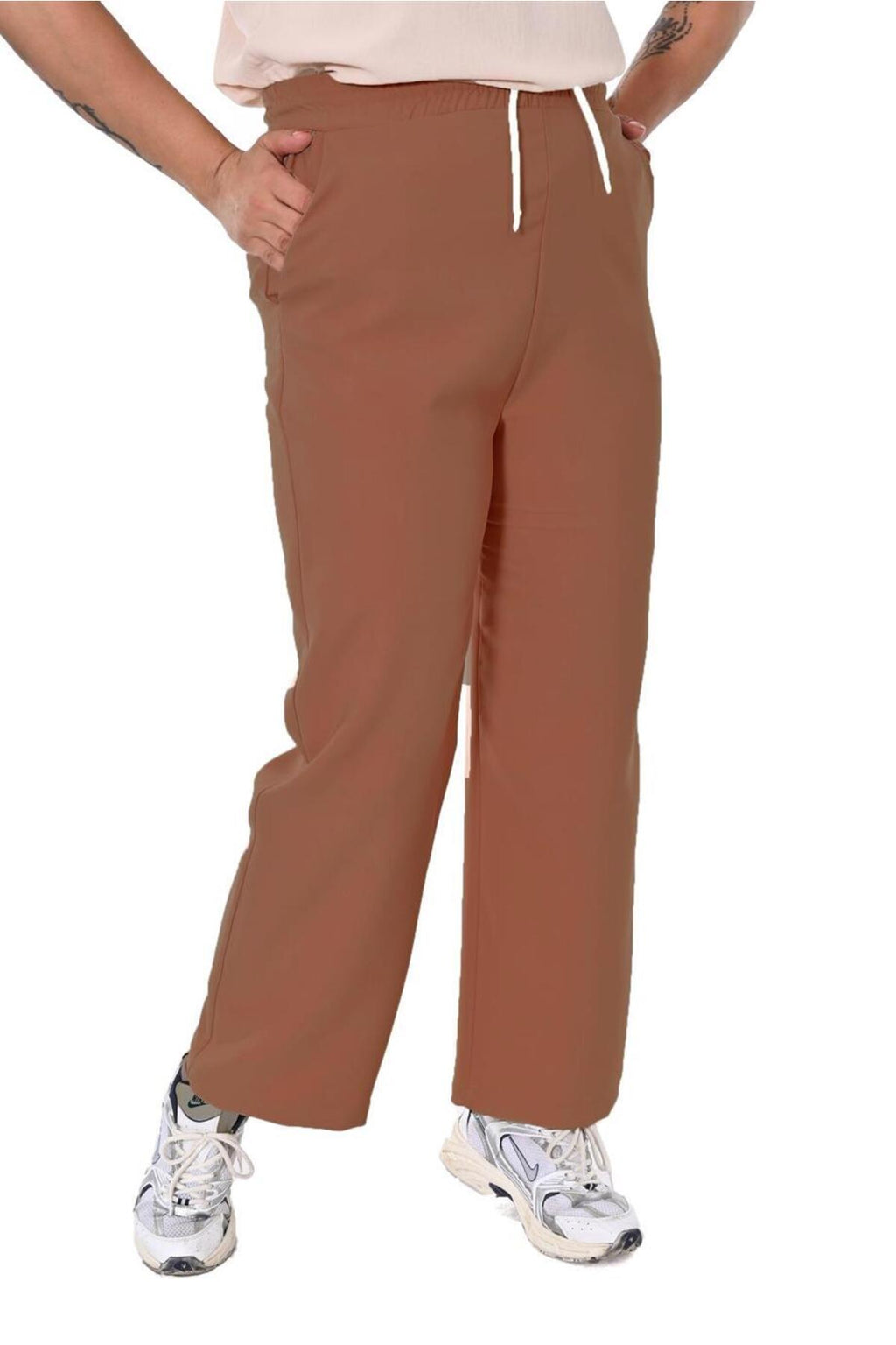Plus Size Drawstring Wide-Leg Sweatpants in Brown – additional product view
