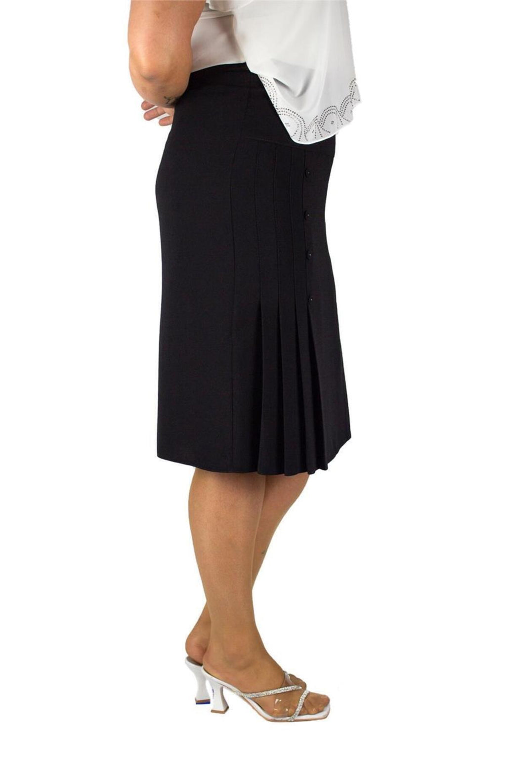 Plus Size Button-Detail Side-Pleat Skirt in Black – additional product view