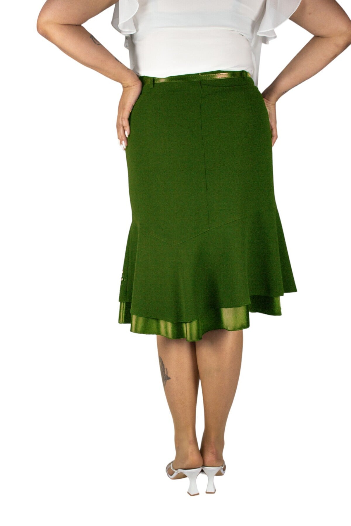 Plus Size Embellished Satin-Flounce Skirt in Khaki – additional product view