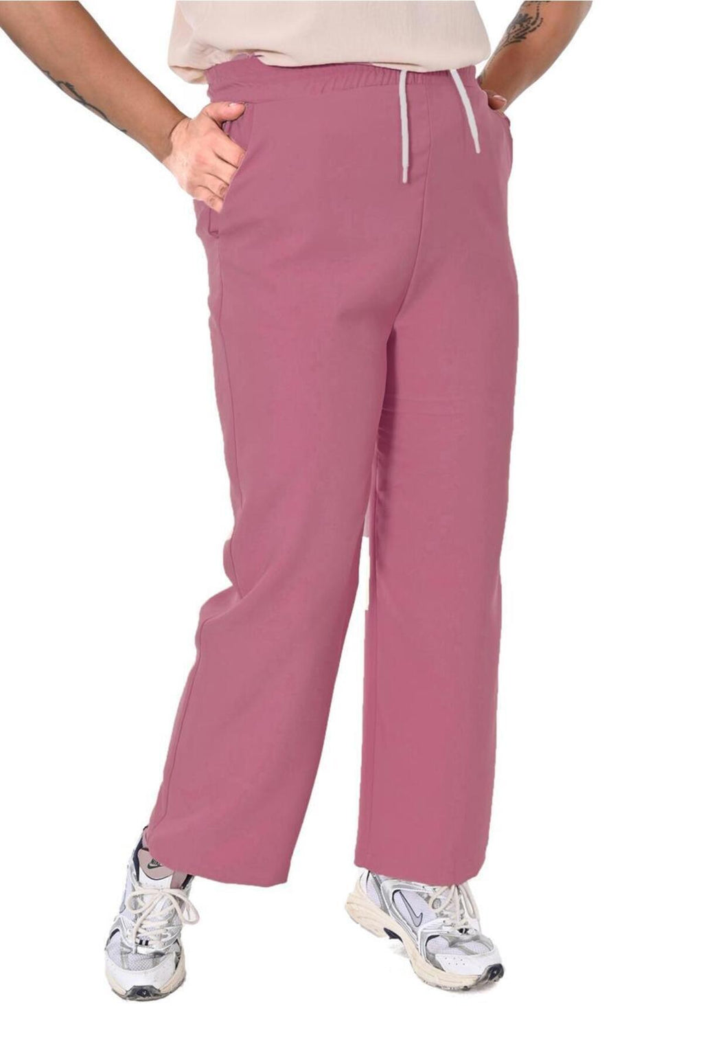 Plus Size Drawstring Wide-Leg Sweatpants in Dusty rose – additional product view