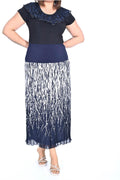 Plus Size Navy Branch-Print Long Chiffon Skirt in Navy with light branch print – Lady Fancy wholesale size pack