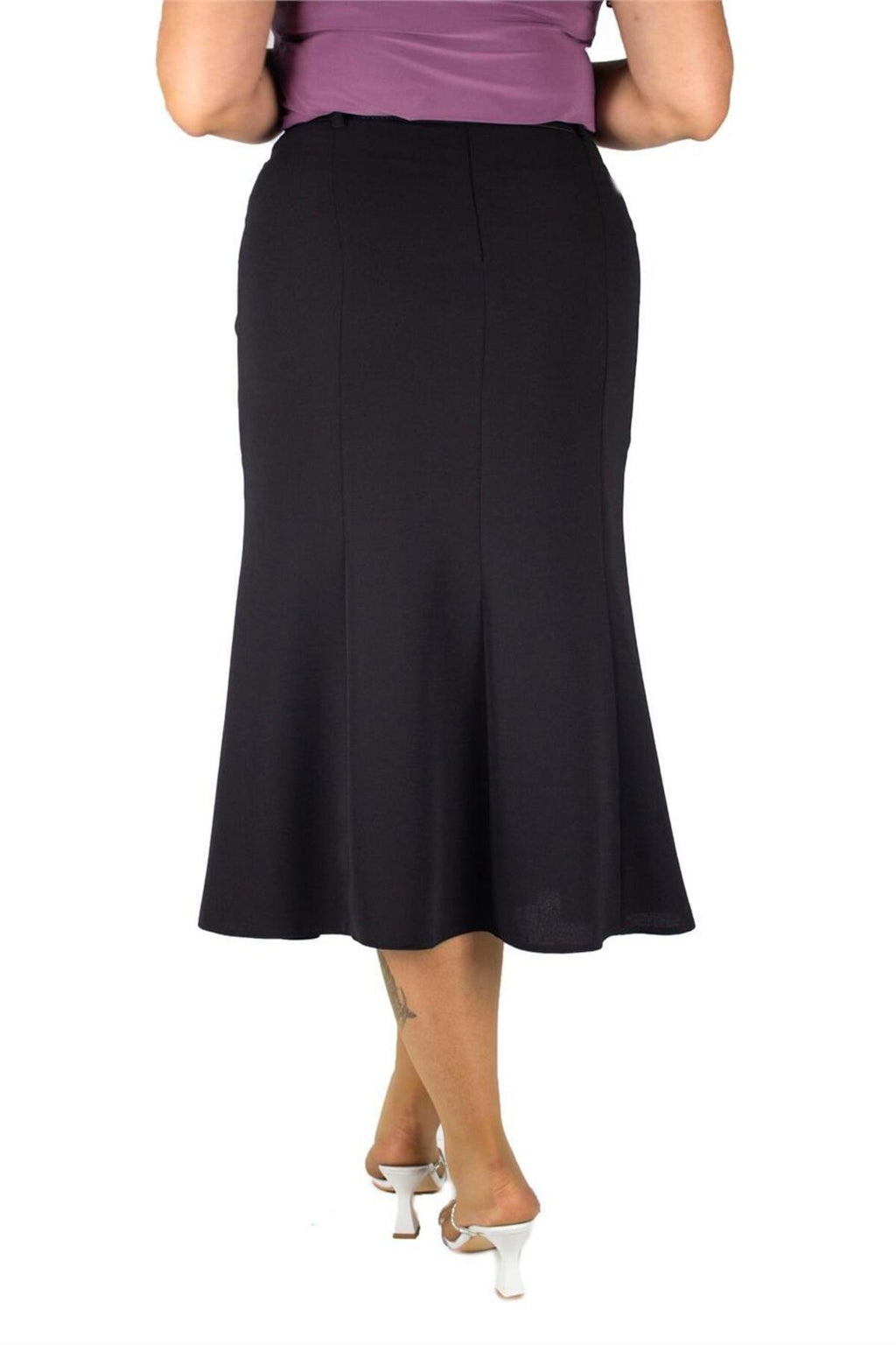 Plus Size Embellished Guipure-Panel Midi Skirt in Black with purple detailing – additional product view