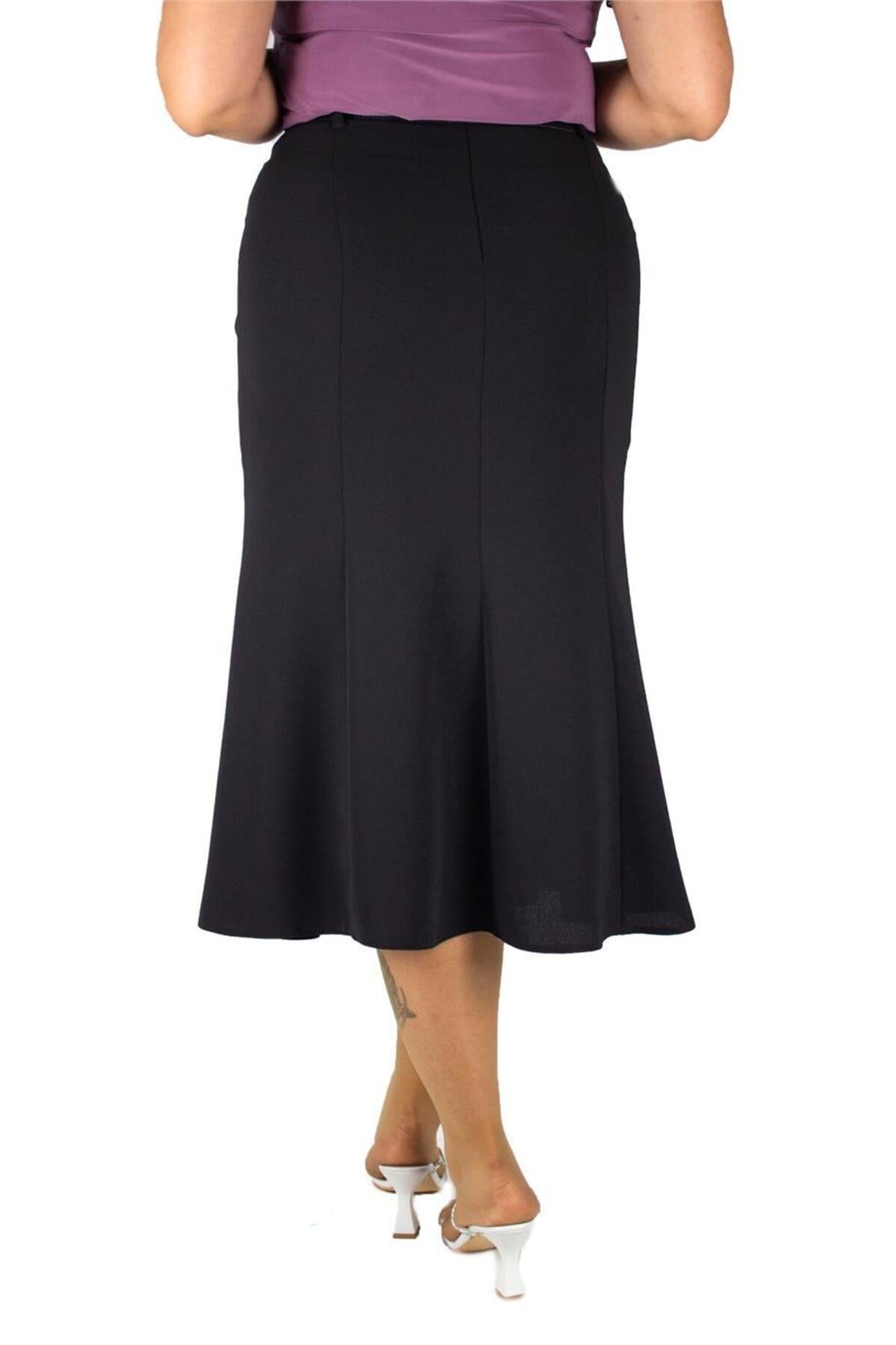Plus Size Embellished Guipure-Panel Midi Skirt in Black with purple detailing – additional product view