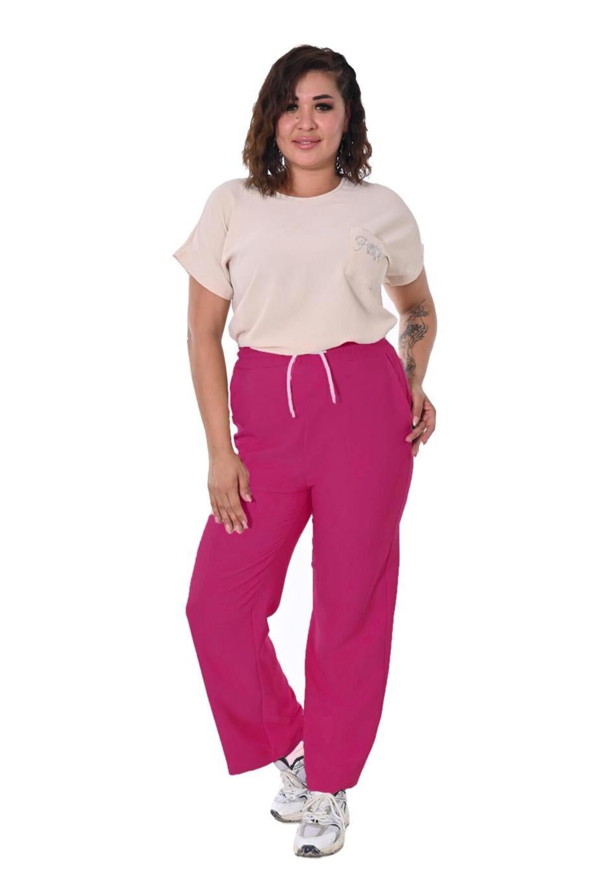 Plus Size Drawstring Wide-Leg Sweatpants in Pink – Lady Fancy wholesale size pack