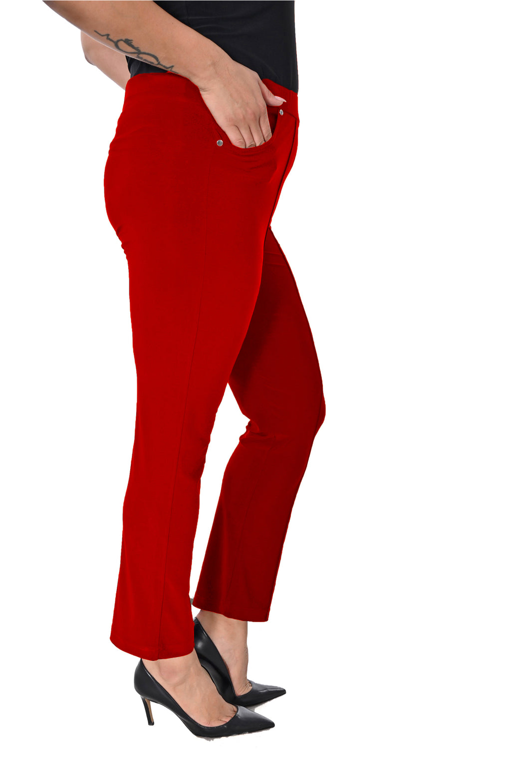 Plus Size Elastic-Waist Straight-Leg Trousers in Red – Lady Fancy wholesale size pack