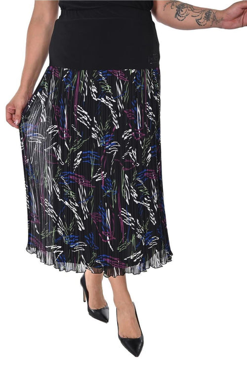 Plus Size Abstract-Print Pleated Chiffon Skirt in Multicolour on black – Lady Fancy wholesale size pack