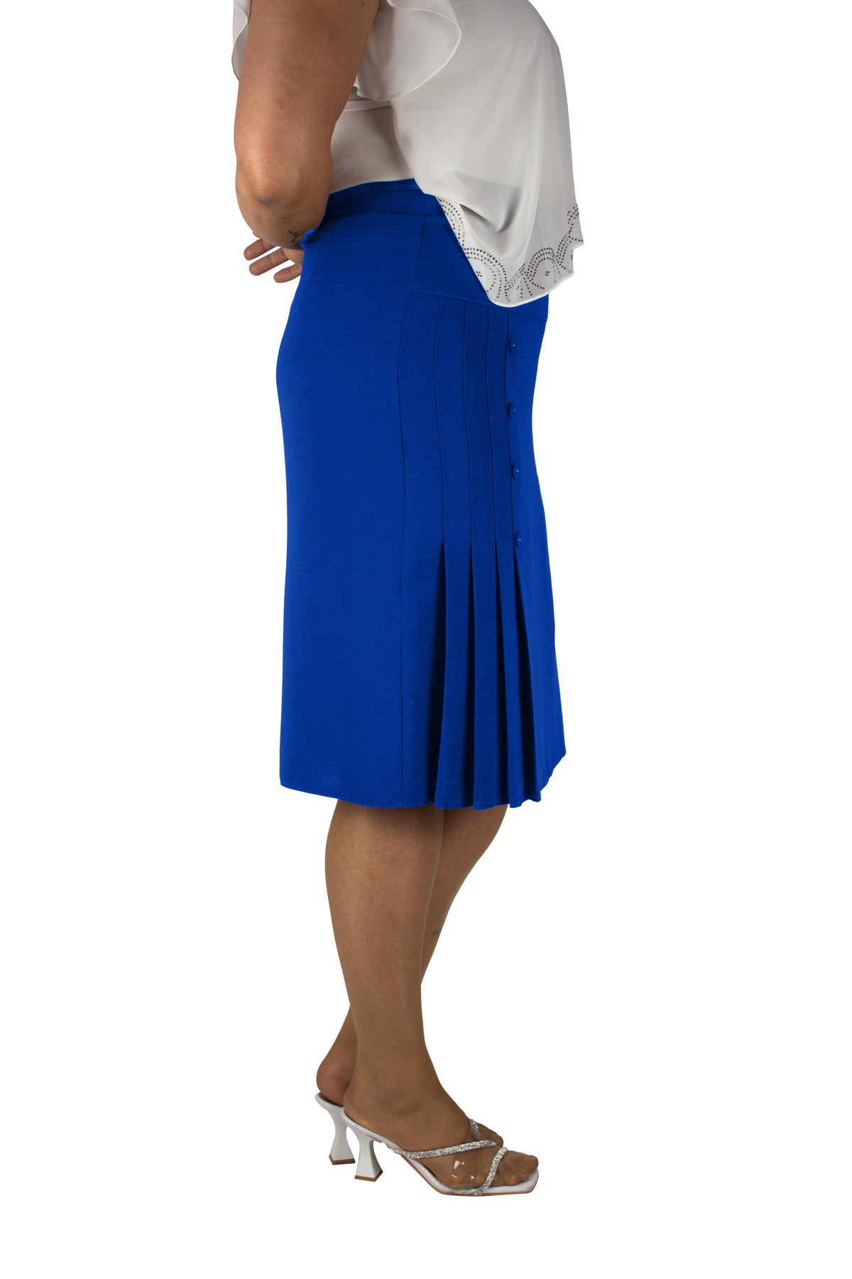 Plus Size Button-Detail Side-Pleat Skirt in Royal blue – additional product view