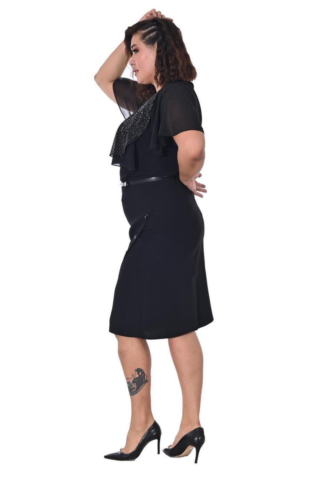 Plus Size Embellished Overlay Blouse in Black – additional product view