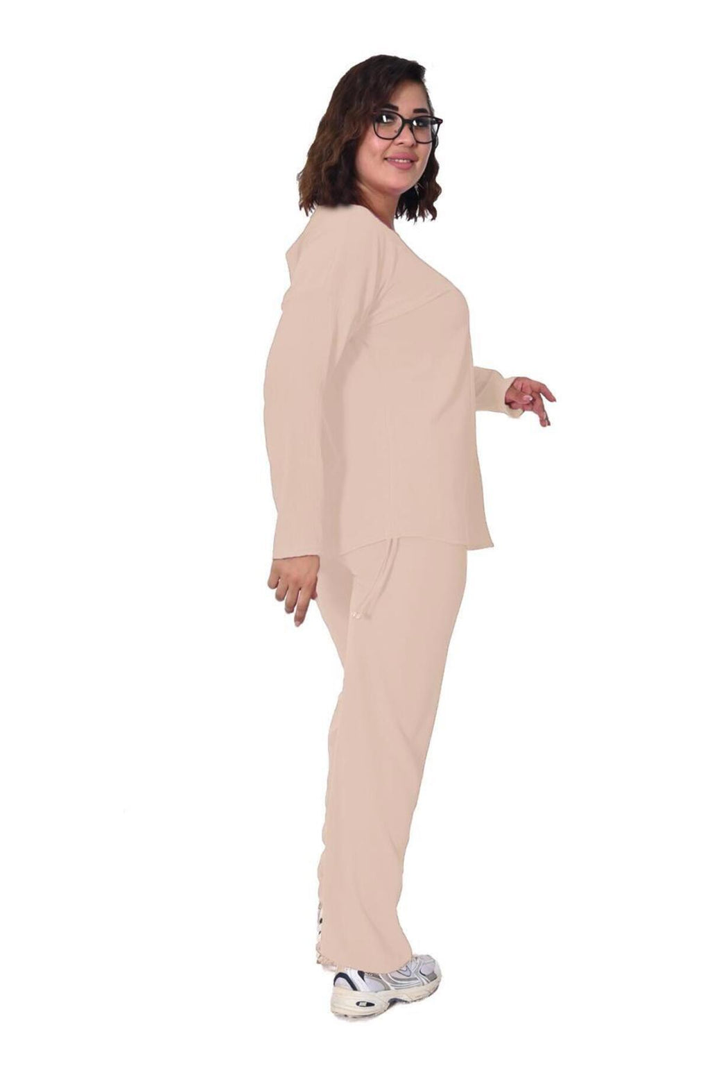 Plus Size Long-Sleeve Embellished Tracksuit in Cream – additional product view