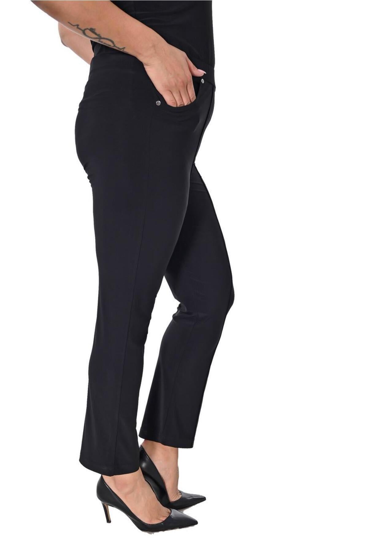 Plus Size Elastic-Waist Straight-Leg Trousers in Black – additional product view