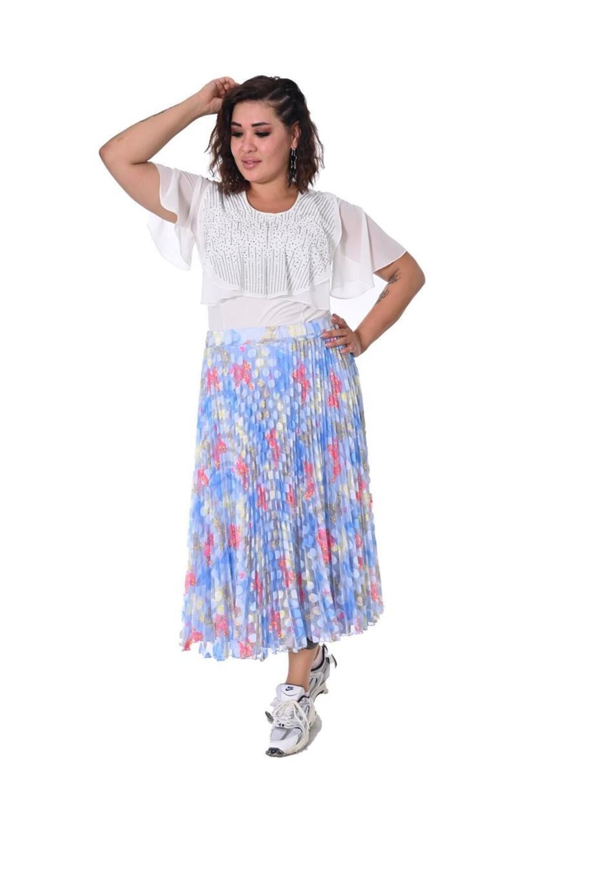 Plus Size Multicolour Pleated Tulle Skirt in Pastel multicolour print – additional product view