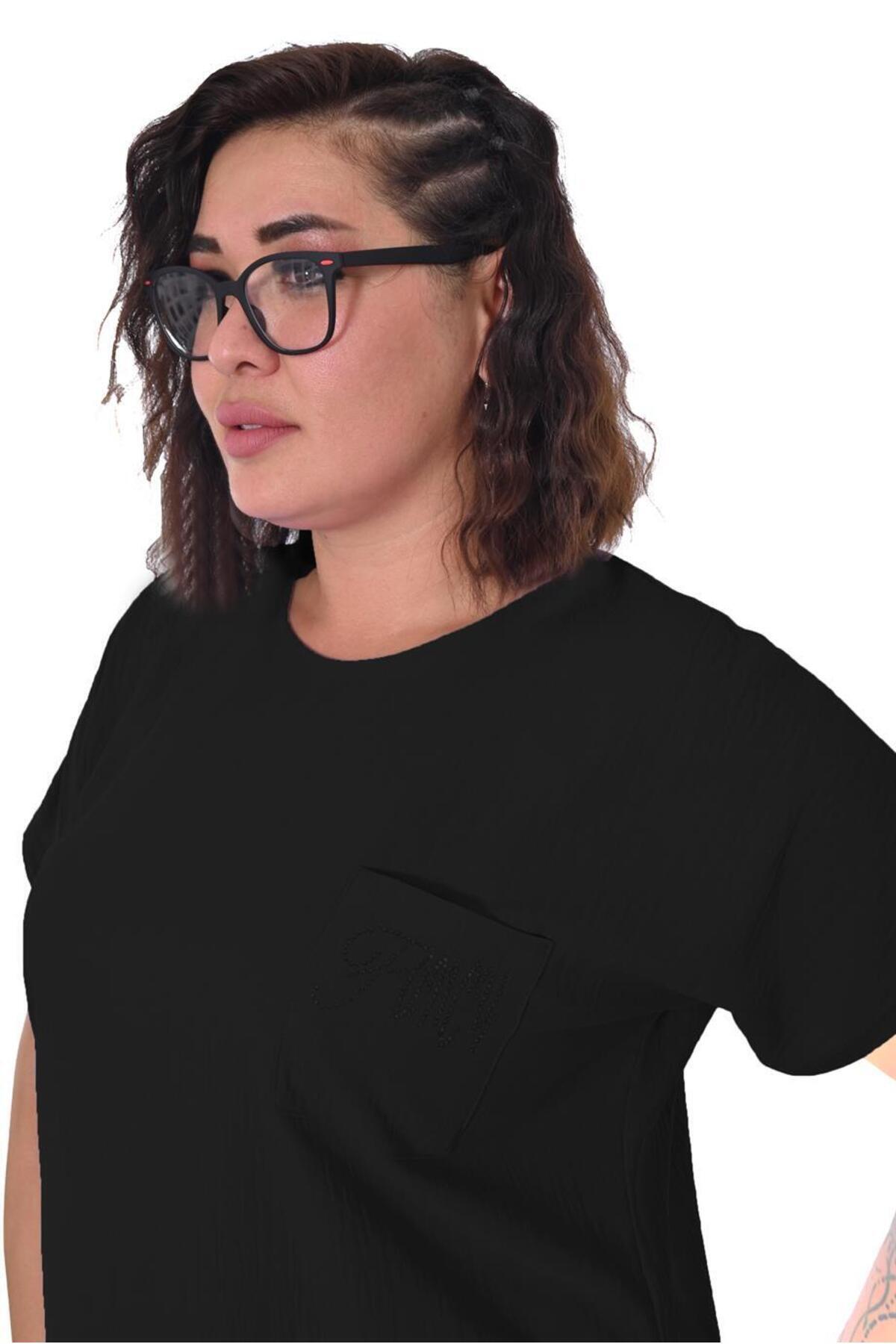 Plus Size Short-Sleeve Embellished Tracksuit in Black – additional product view